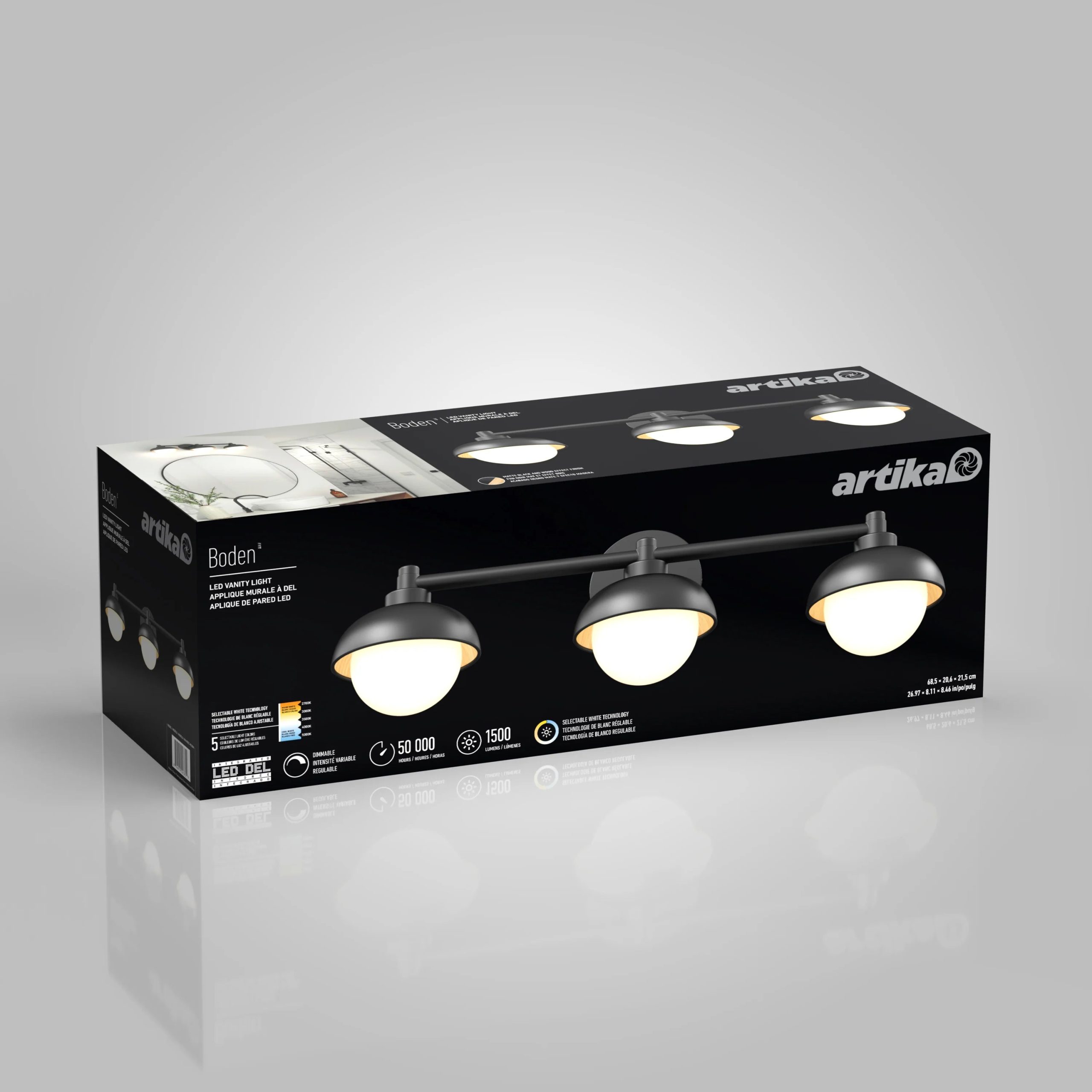 Artika Boden 27-in (69 cm) Integrated LED 5-CCT Vanity Light Bar for Bathroom - Image 14