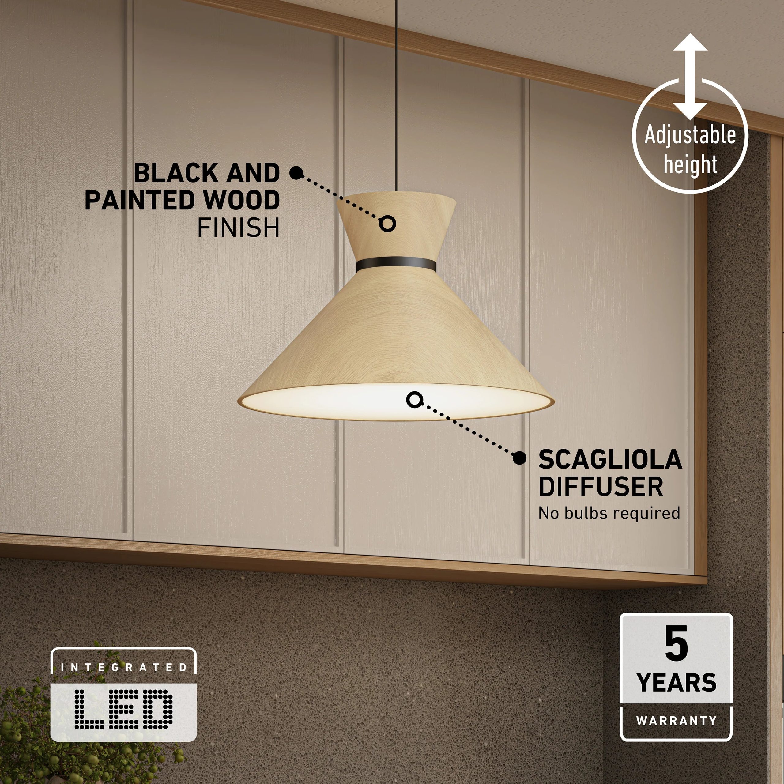 Artika Inoa LED pendant light 5 CCT black and wood - Image 5