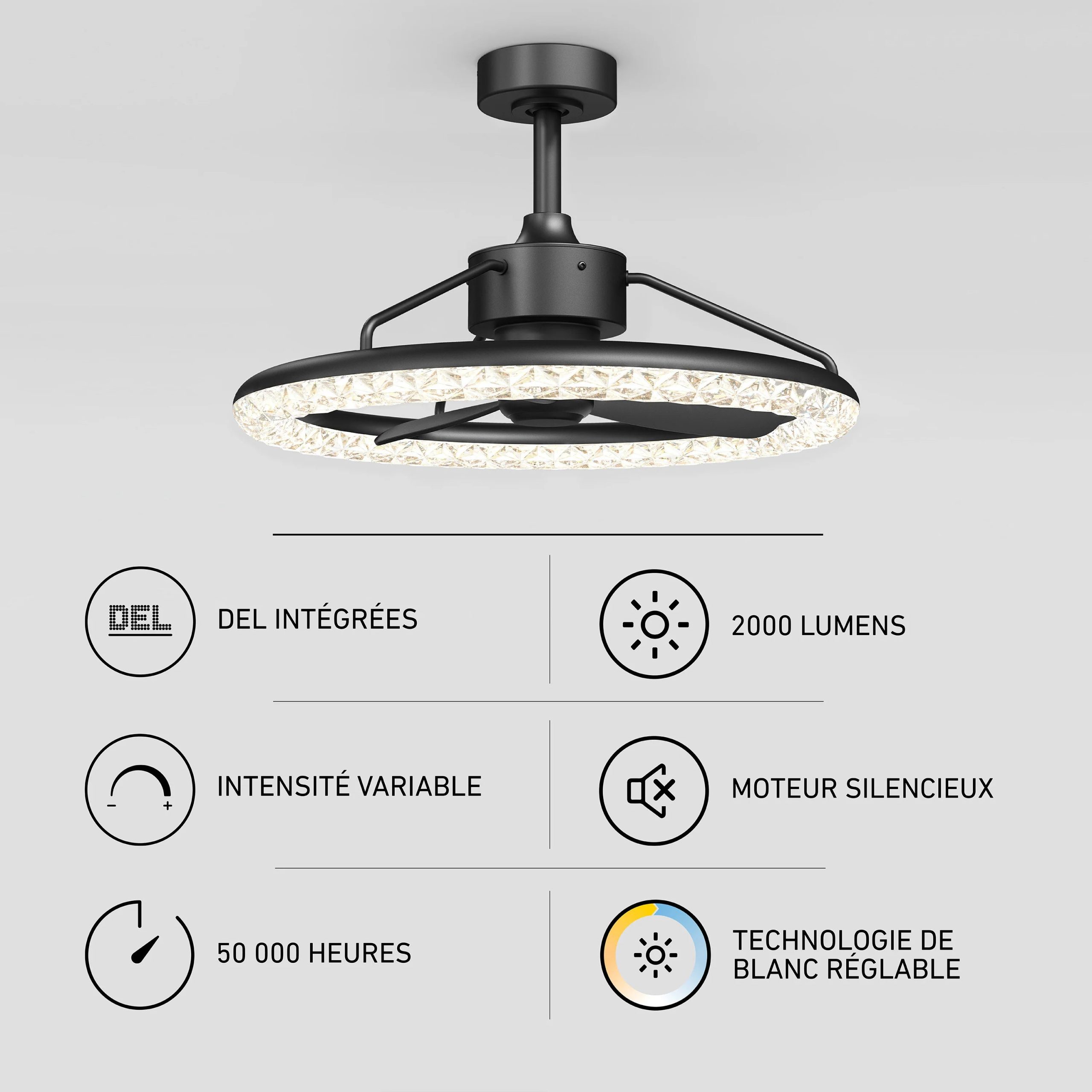 Artika Carat 23 in. (58 cm) LED modern fandelier ceiling fan with light - includes remote - Image 5