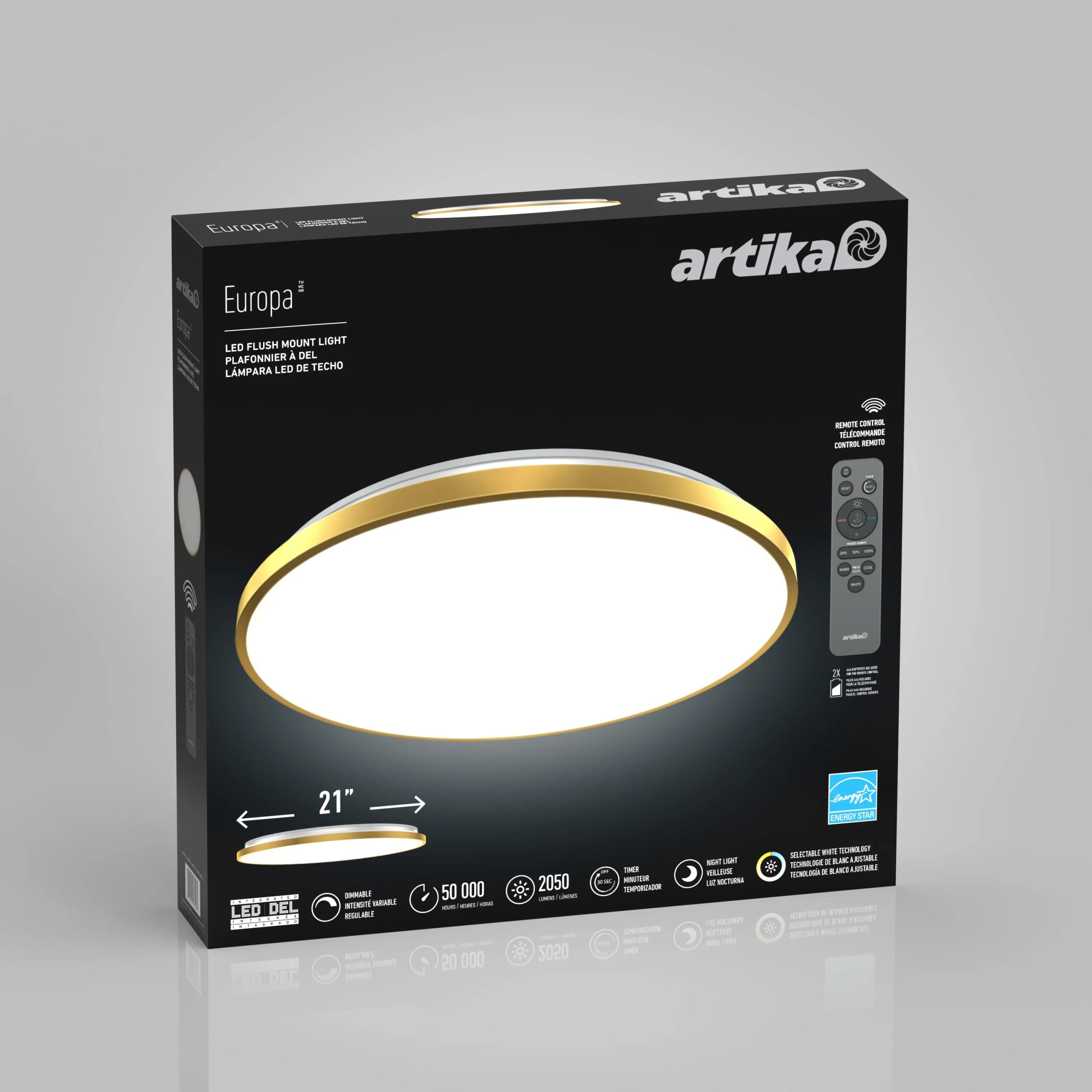 Artika Europa 21 in. (54 cm) Modern LED Flush Mount Ceiling Light - with remote - Image 43