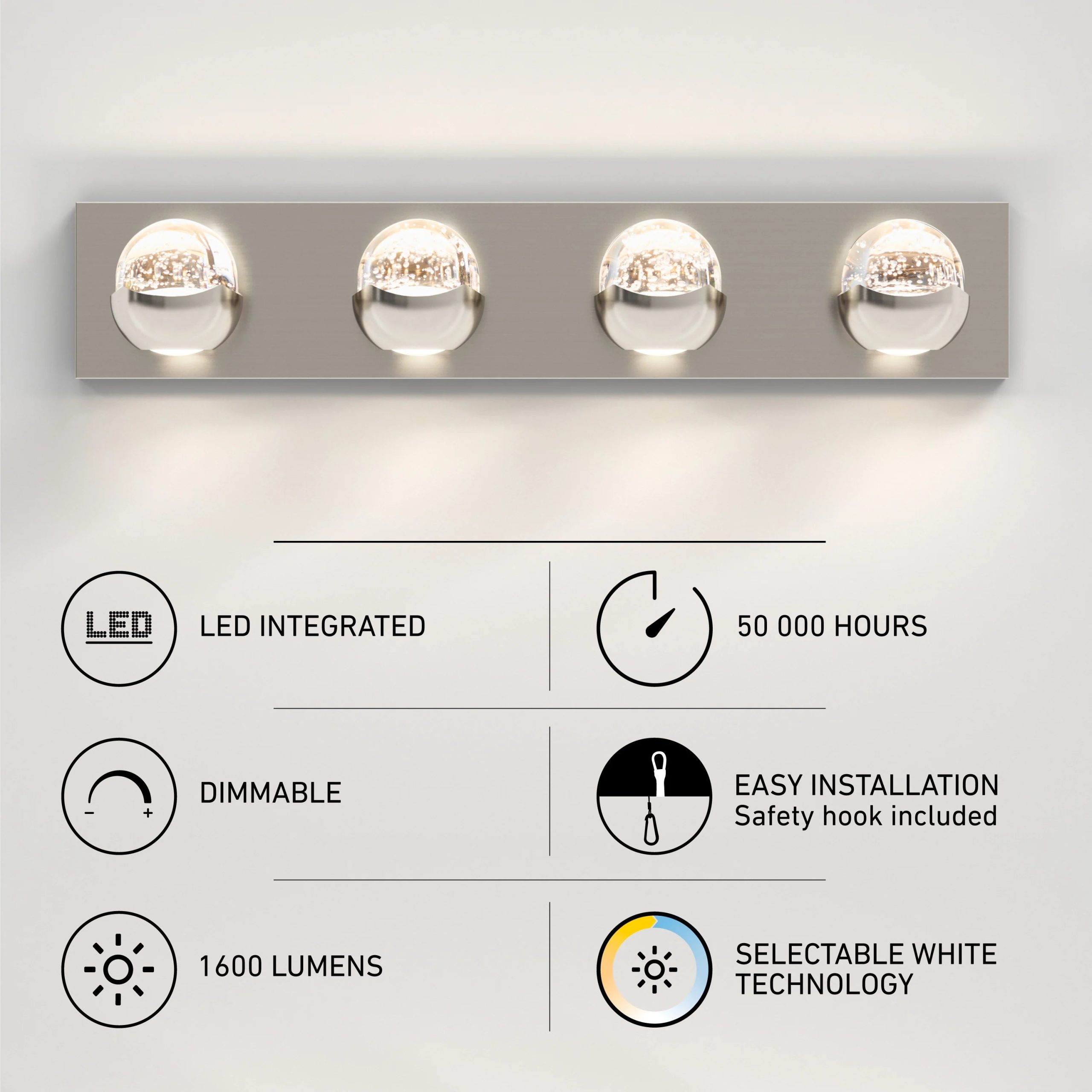 Artika Oracle 27-in (68 cm) 4-Light Modern LED Vanity Light for Bathroom - Image 9
