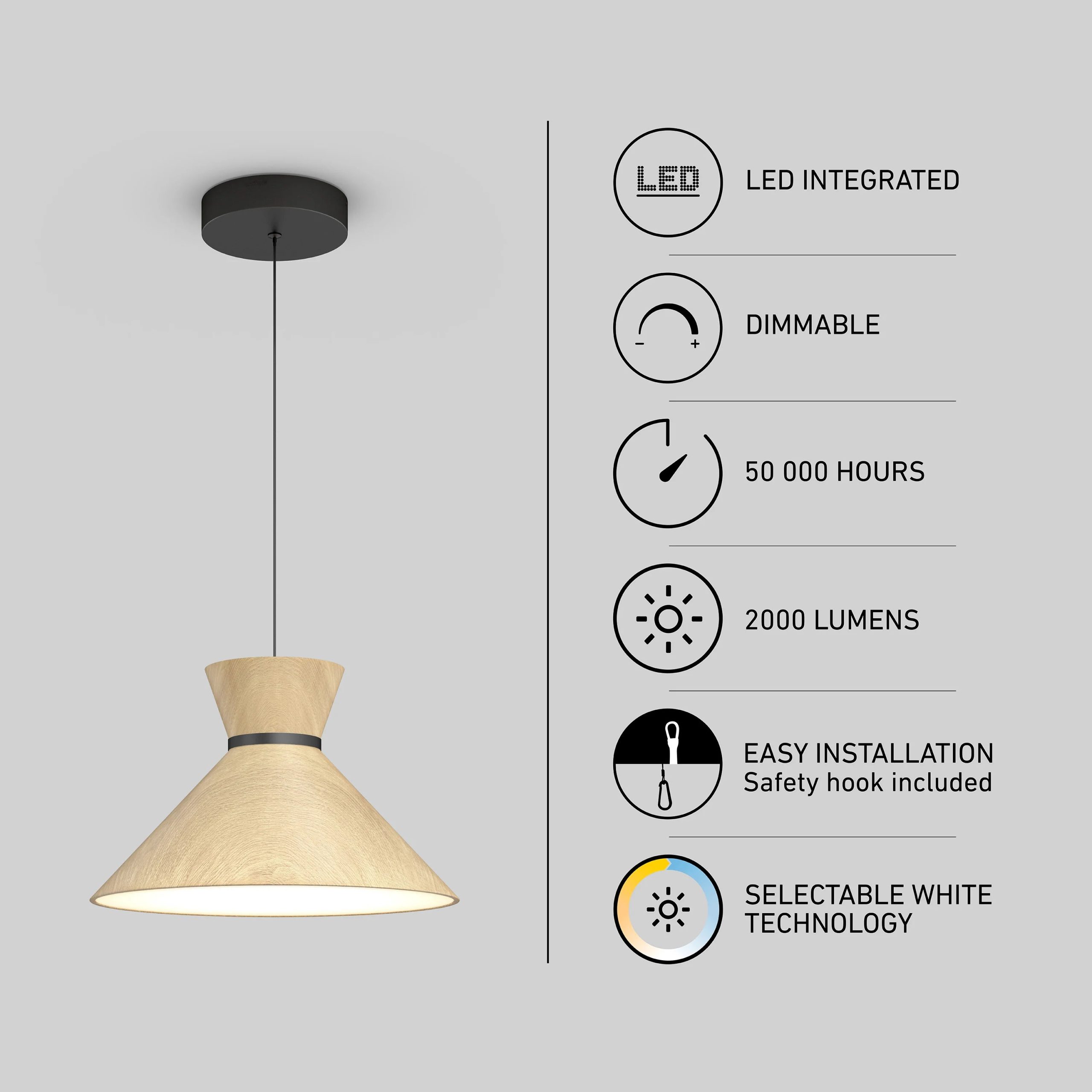 Artika Inoa LED pendant light 5 CCT black and wood - Image 6
