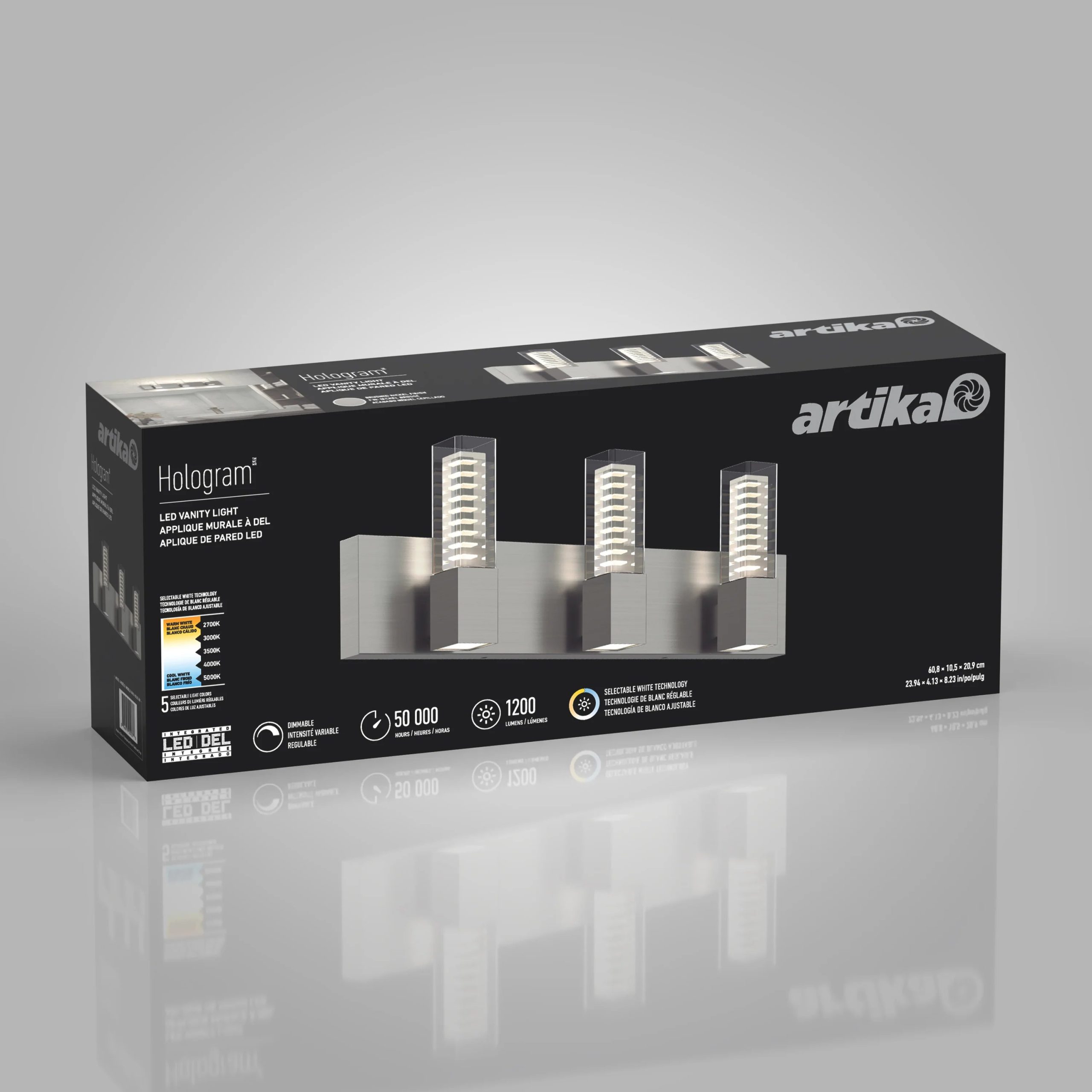 Artika Hologram 24-in (61 cm) 3-Light Modern LED 5-CCT Vanity Light for Bathroom - Image 6