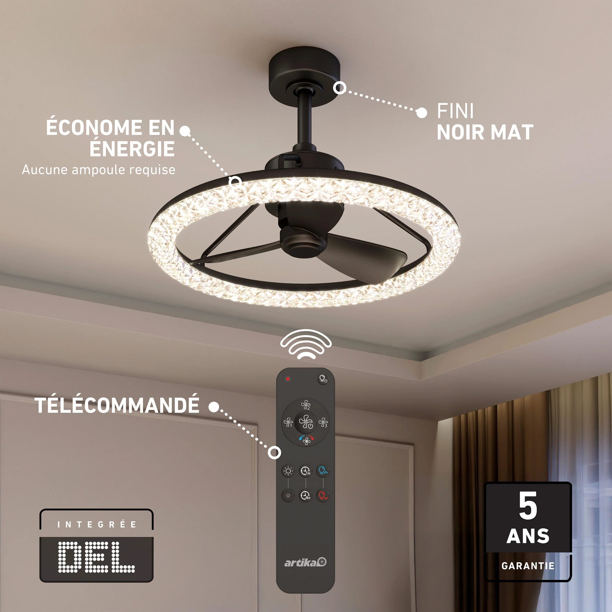 Artika Carat 23 in. (58 cm) LED modern fandelier ceiling fan with light - includes remote - Image 6