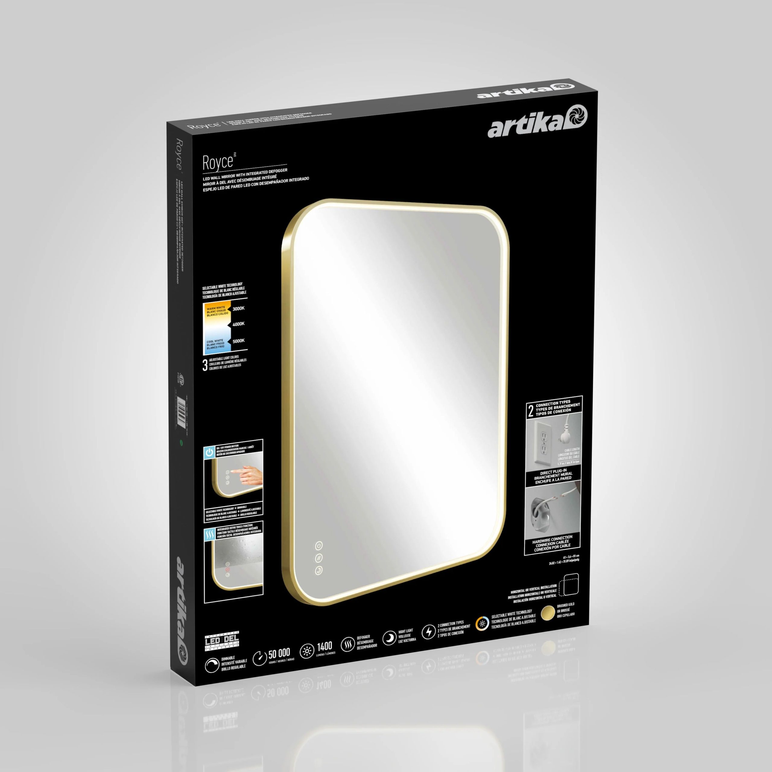Artika Royce 24 in. x 32 in. (61 x 81 cm) Dimmable Anti-Fog LED Mirror - Image 19
