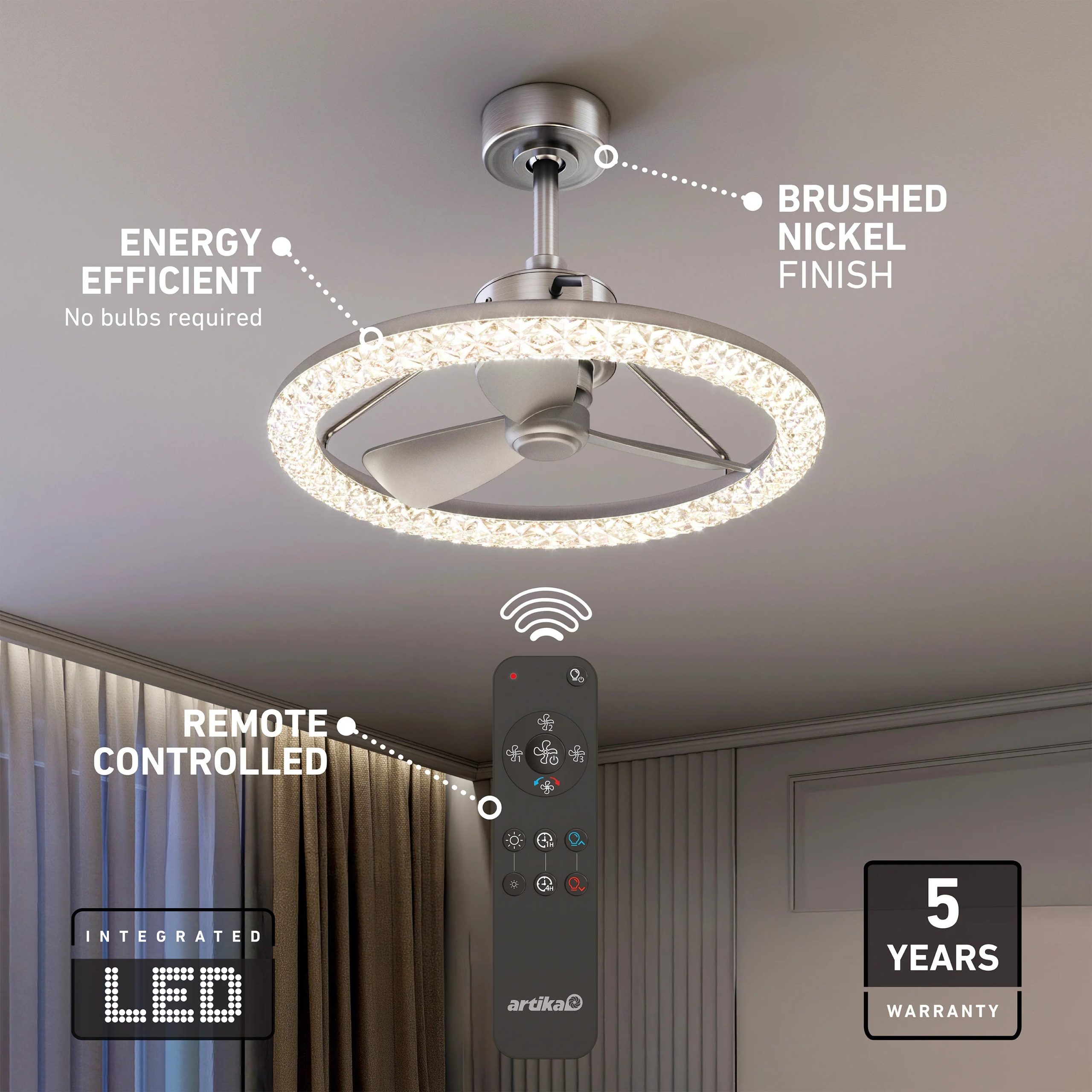 Artika Carat 23 in. (58 cm) LED modern fandelier ceiling fan with light - includes remote - Image 20
