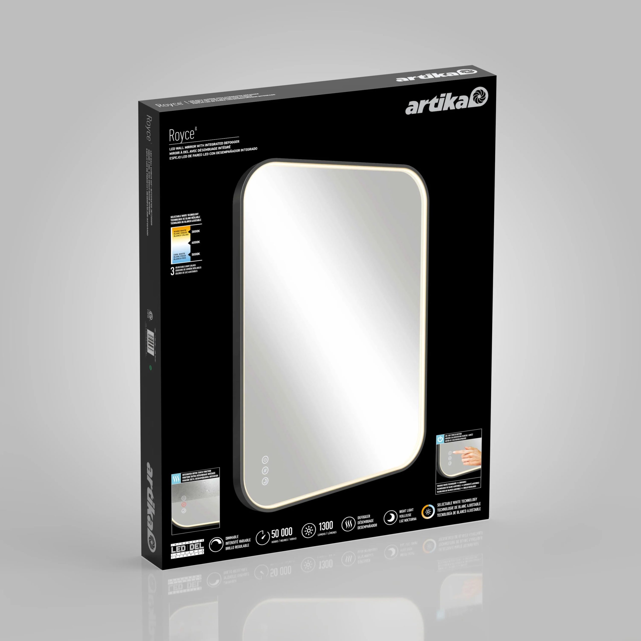 Artika Royce 24 in. x 32 in. (61 x 81 cm) Dimmable Anti-Fog LED Mirror - Image 40