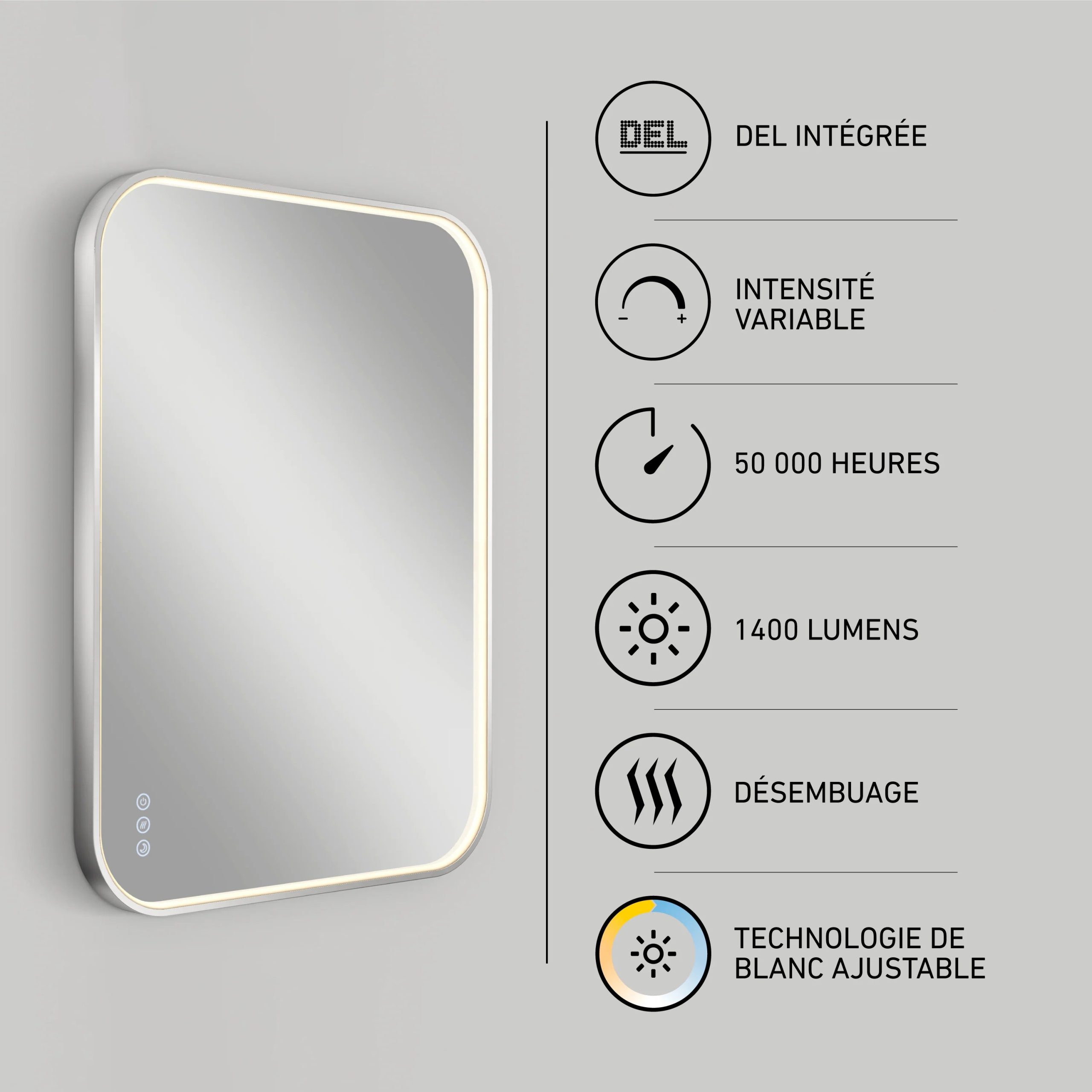 Artika Royce 24 in. x 32 in. (61 x 81 cm) Dimmable Anti-Fog LED Mirror - Image 56