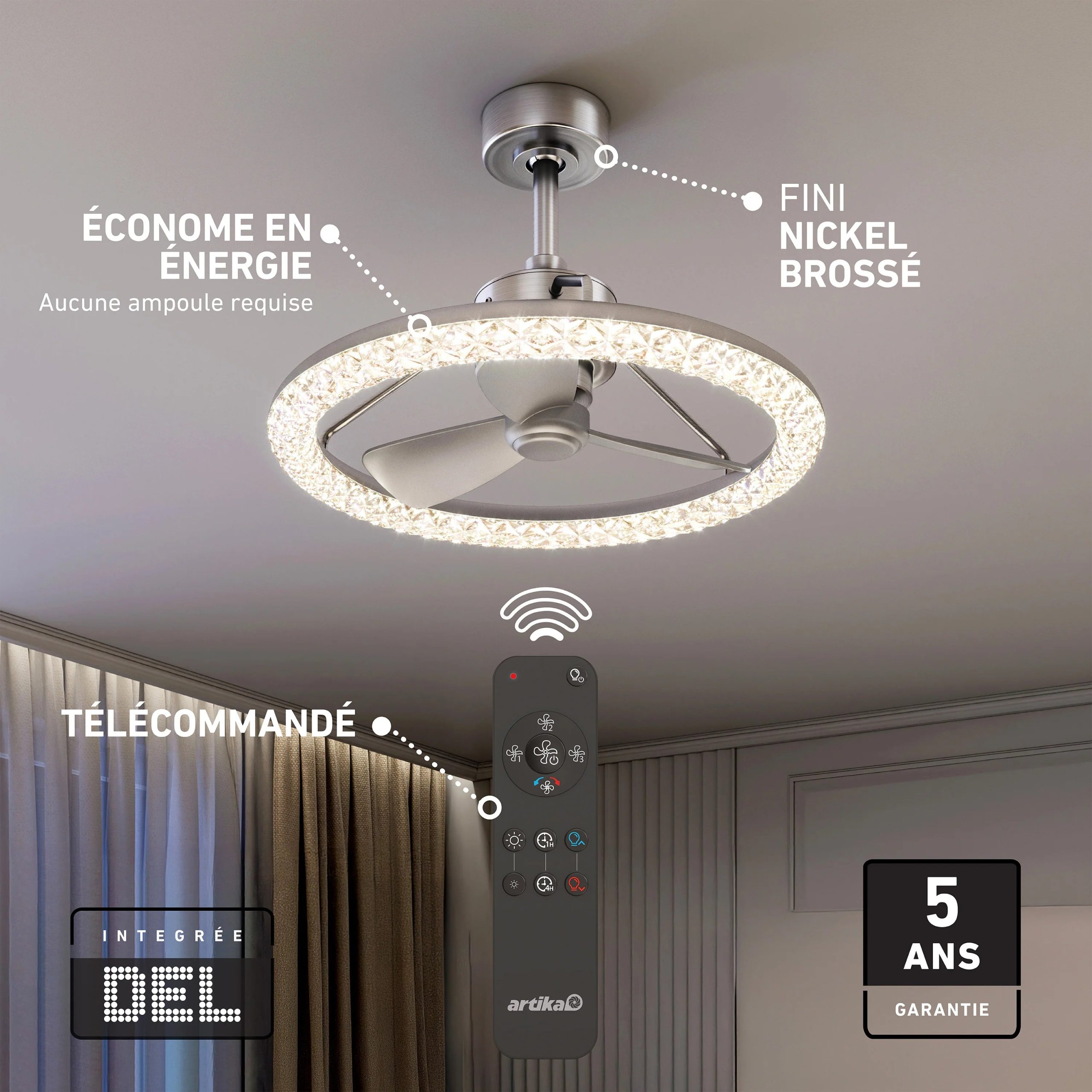 Artika Carat 23 in. (58 cm) LED modern fandelier ceiling fan with light - includes remote - Image 22
