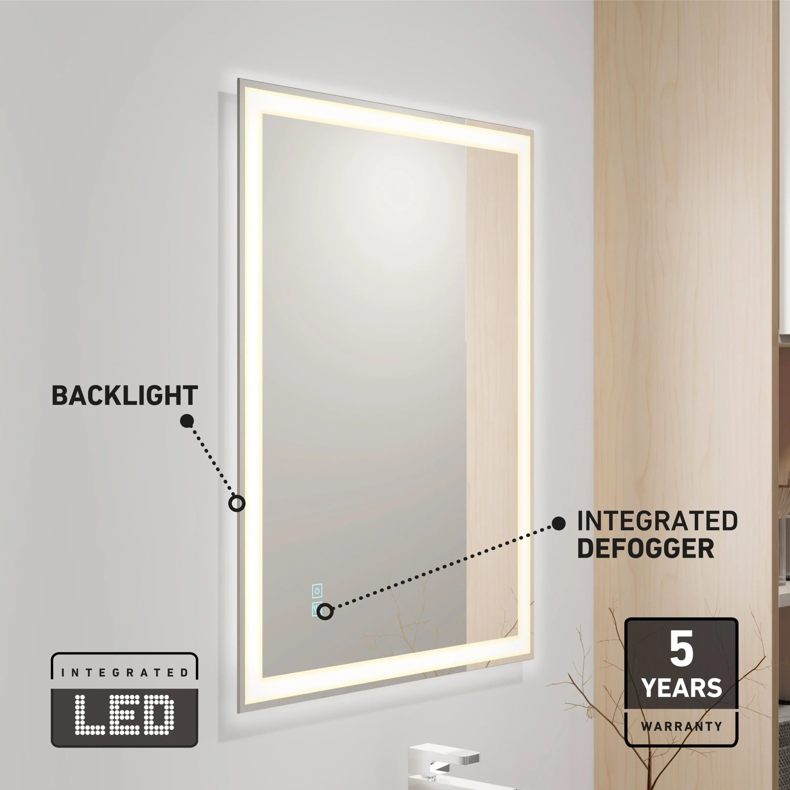 Artika Sofia 24 in. x 32 in. (61 x 81 cm) 3 CCT Anti-Fog LED Bathroom Mirror - Image 7