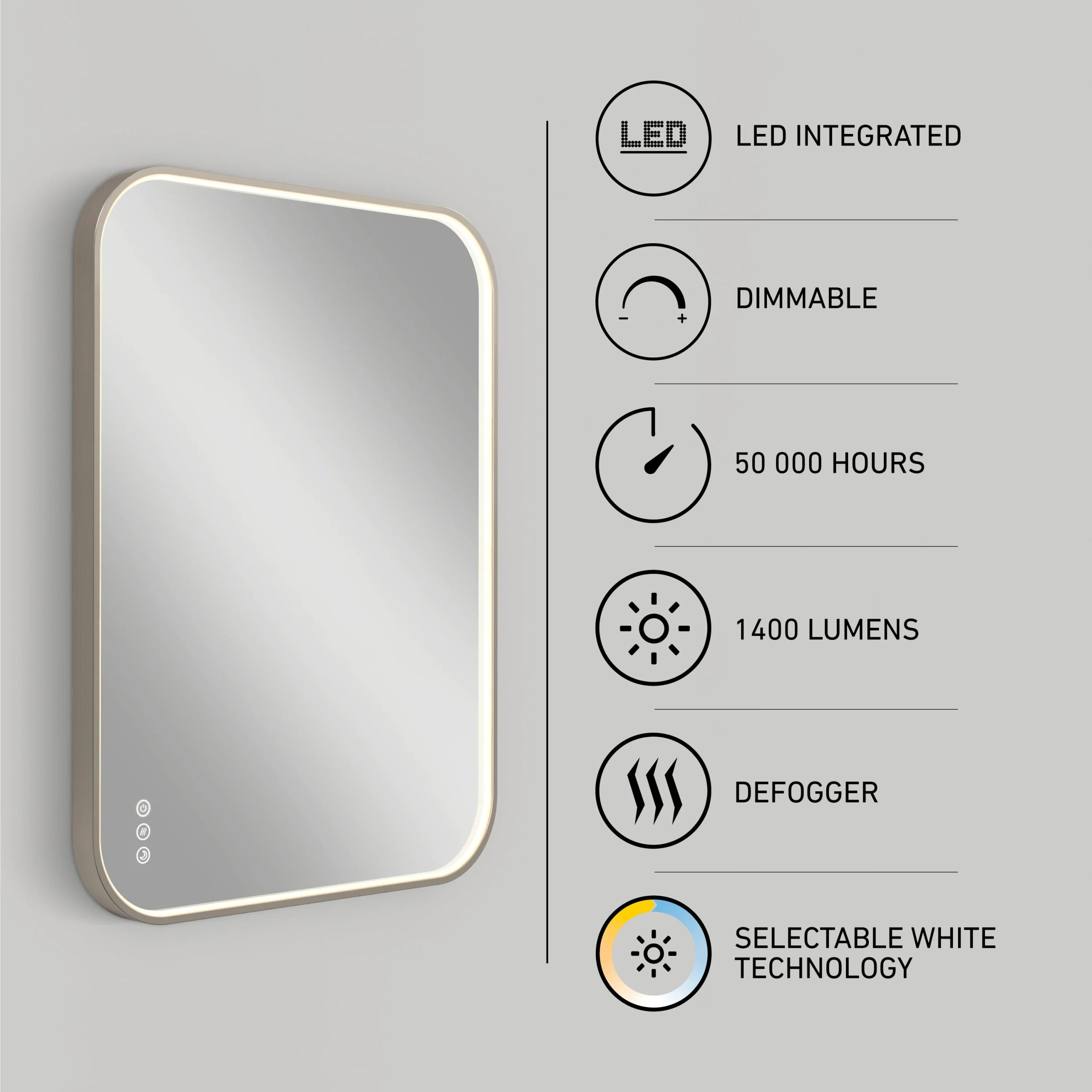Artika Royce 24 in. x 32 in. (61 x 81 cm) Dimmable Anti-Fog LED Mirror - Image 74