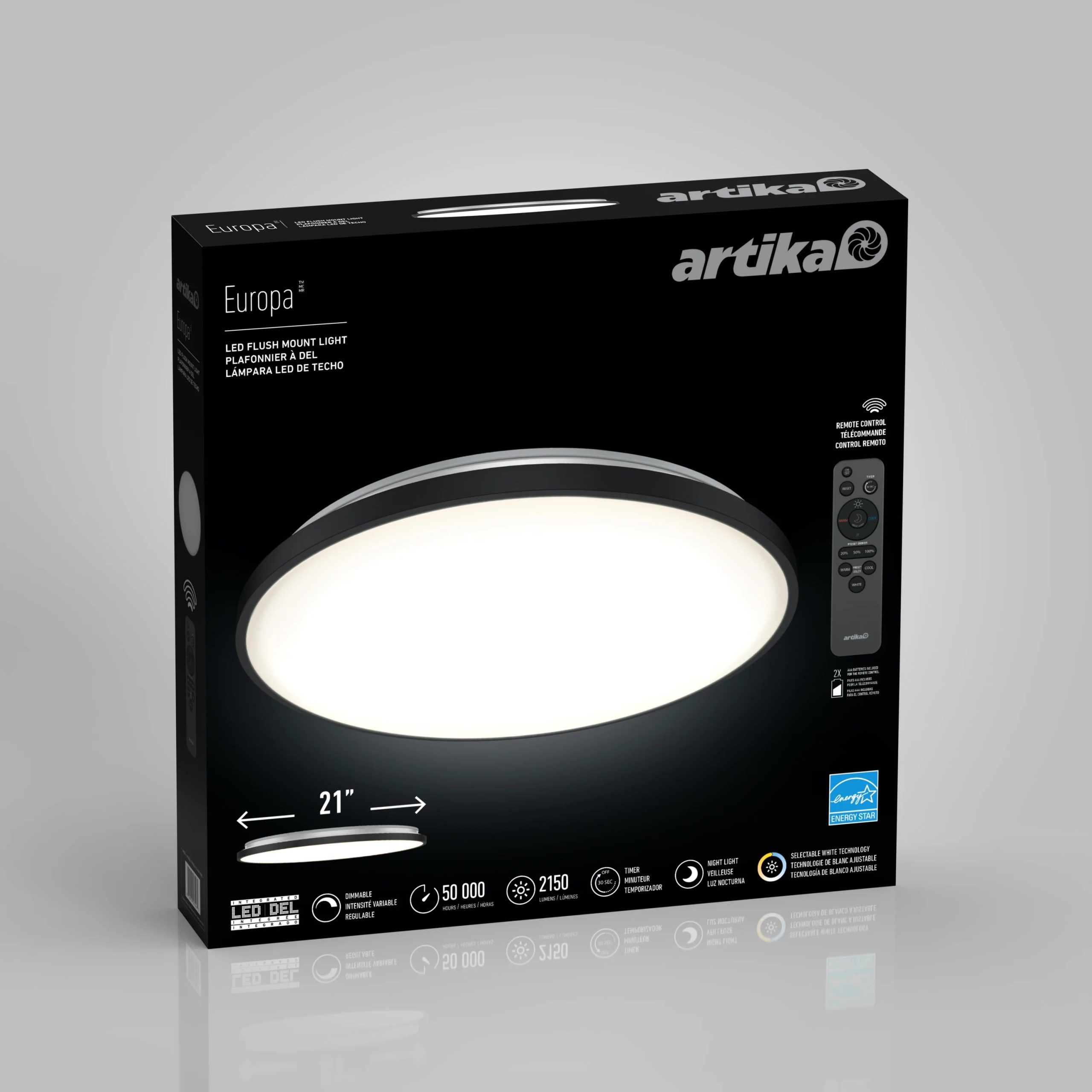 Artika Europa 21 in. (54 cm) Modern LED Flush Mount Ceiling Light - with remote - Image 14