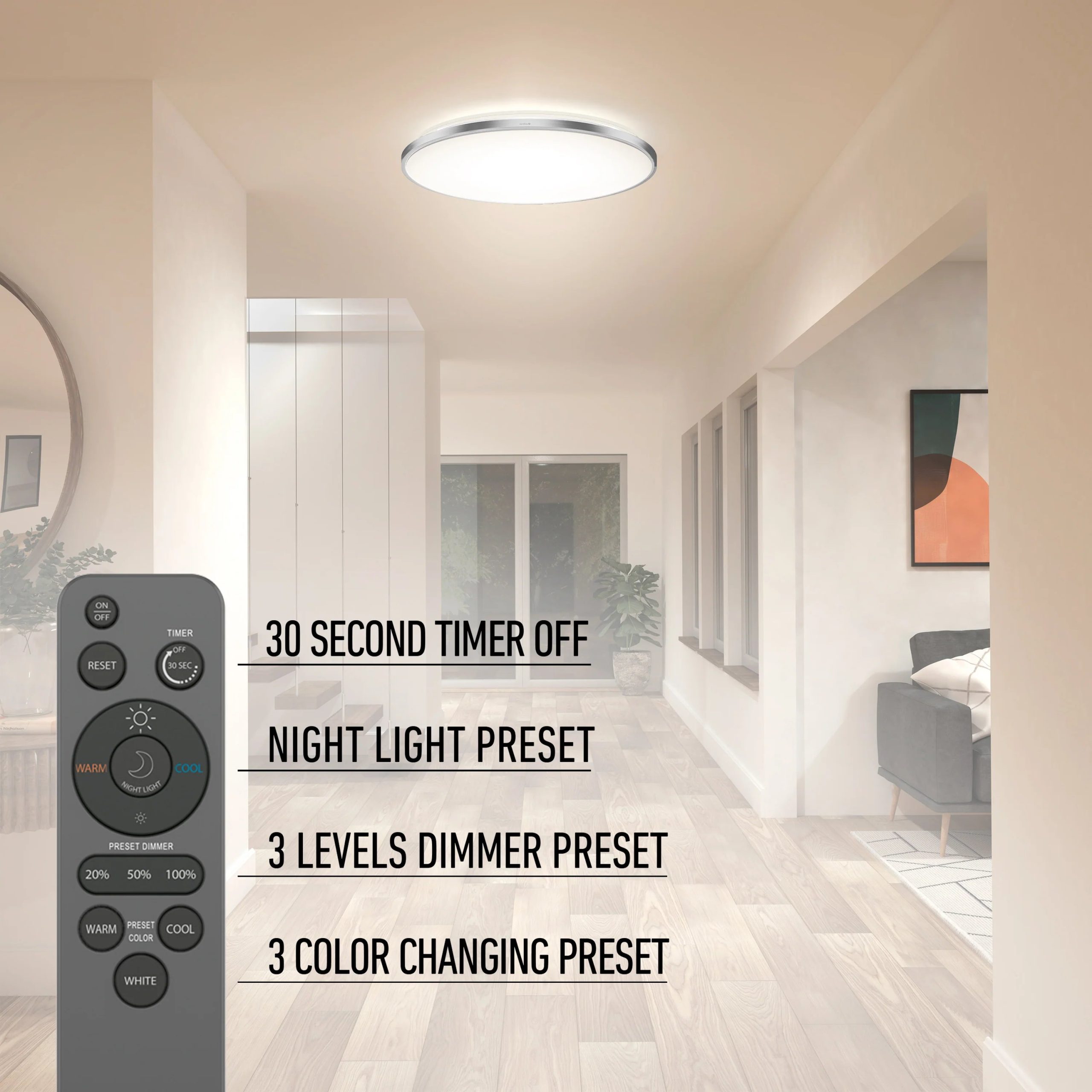 Artika Europa 21 in. (54 cm) Modern LED Flush Mount Ceiling Light - with remote - Image 26