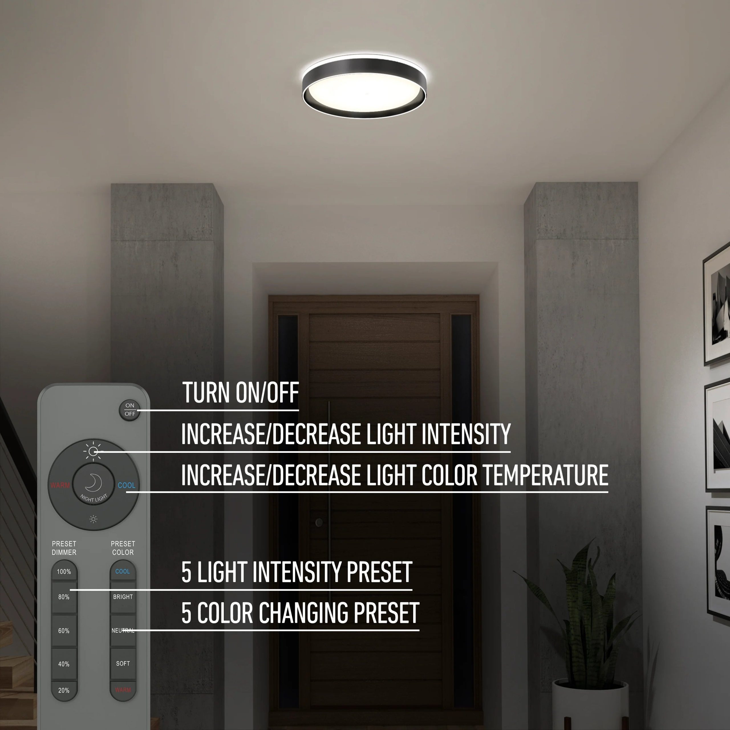 Artika Callisto 15 in. (38 cm) Modern LED Flush Mount Ceiling Light 5 CCT - Image 9