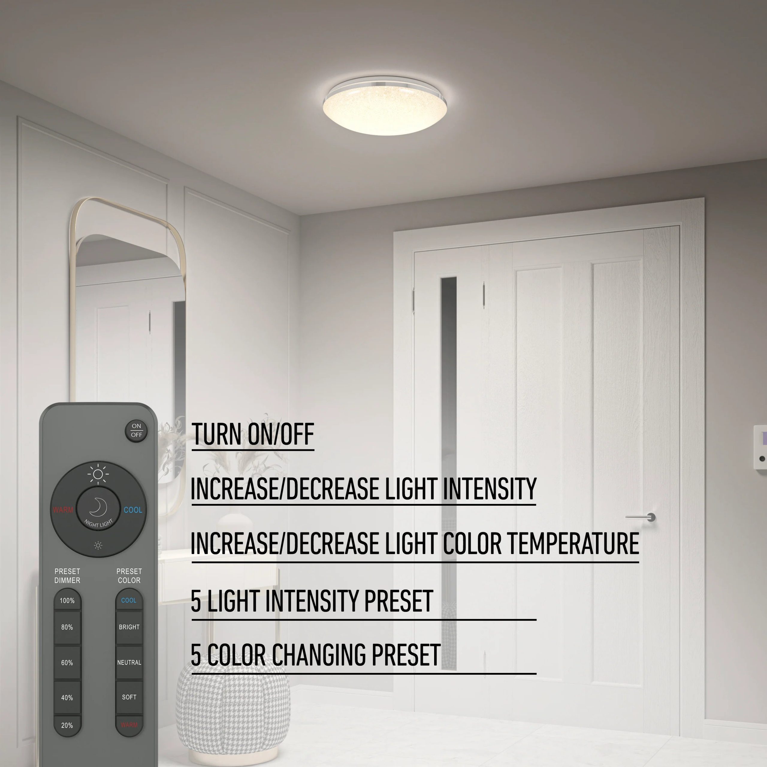 Artika Sparkle 15 in. (38 cm) Modern LED Flush Mount Ceiling Light 5 CCT - Image 9
