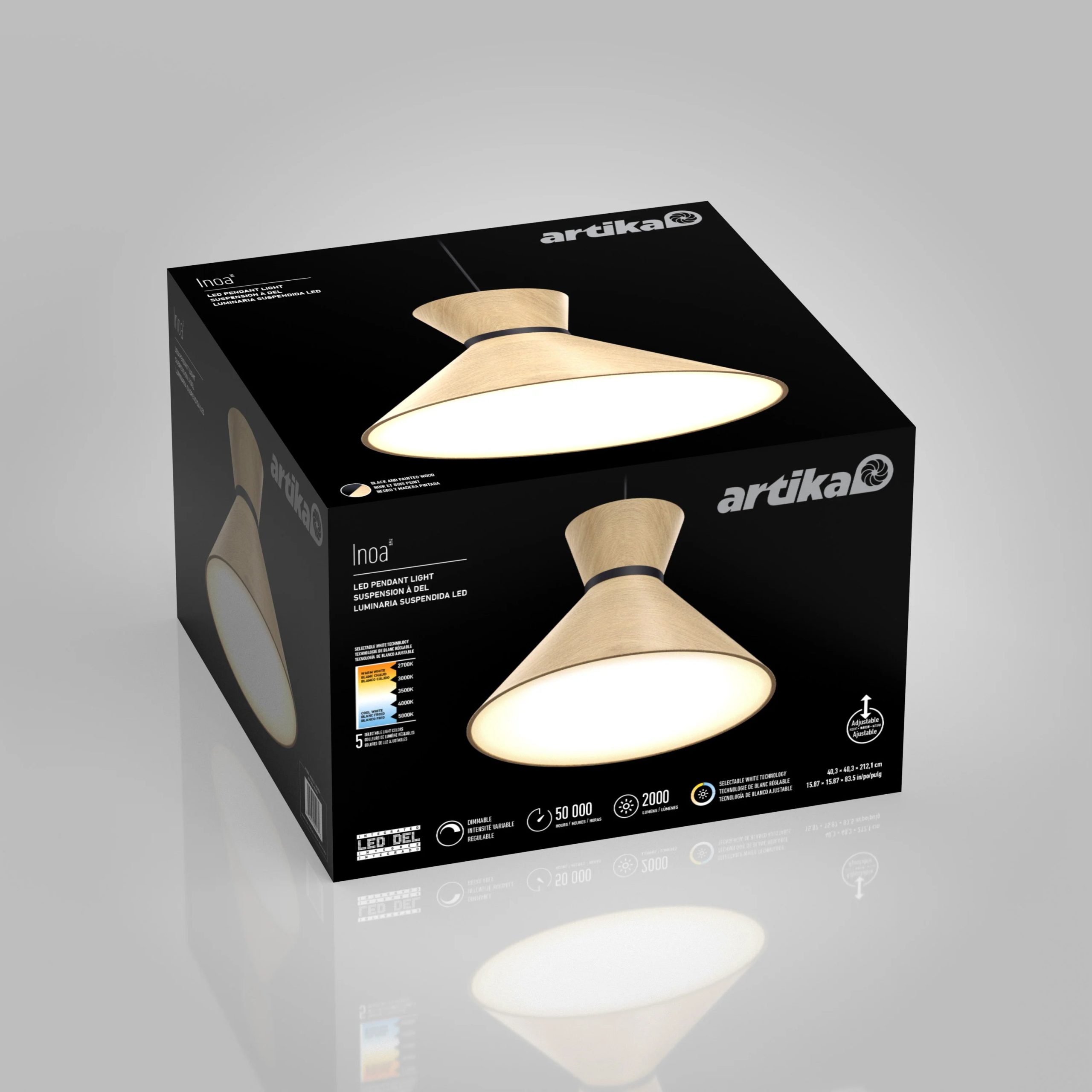 Artika Inoa LED pendant light 5 CCT black and wood - Image 9