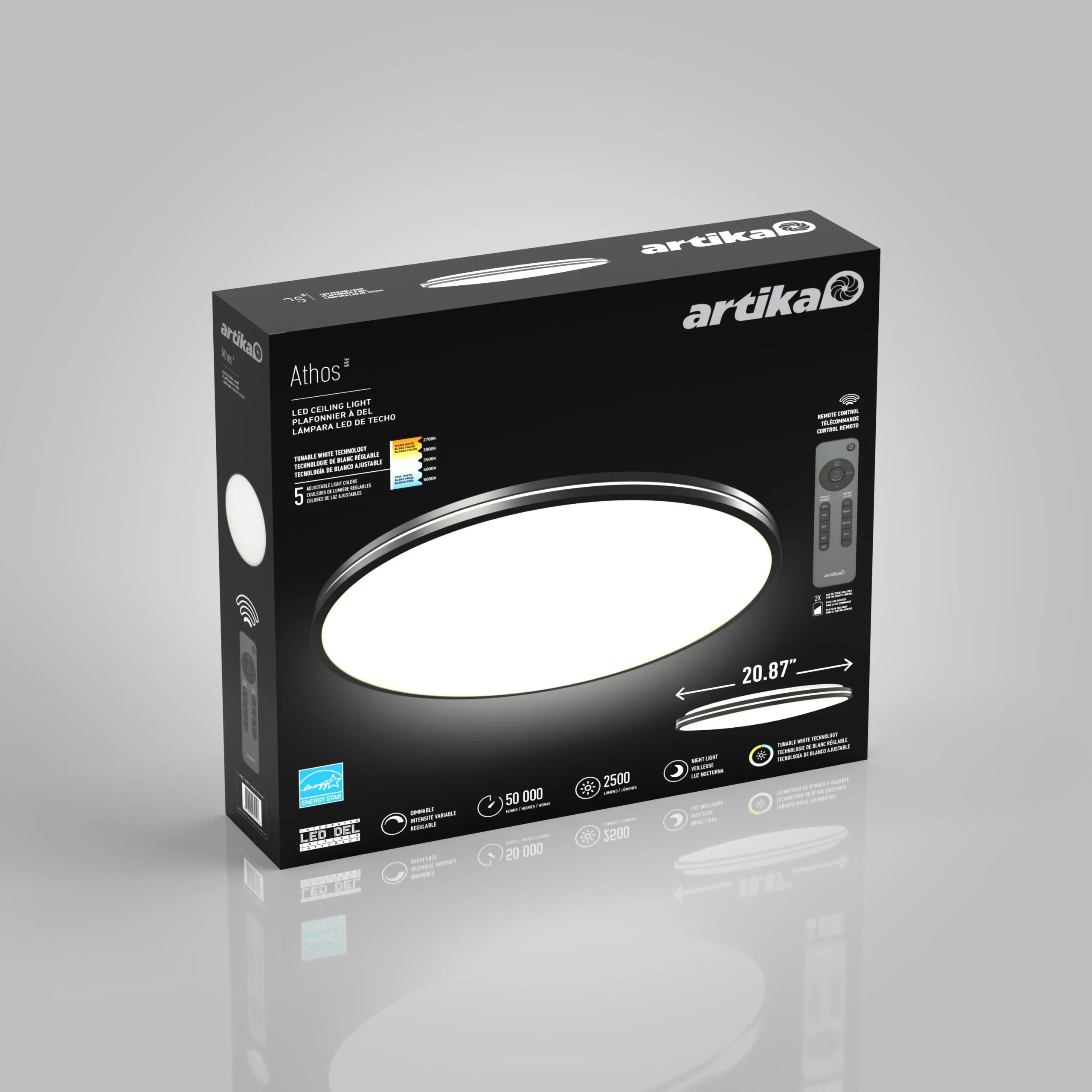 Artika Athos 21 in. (53 cm) Modern LED Flush Mount Ceiling Light - with remote - Image 12
