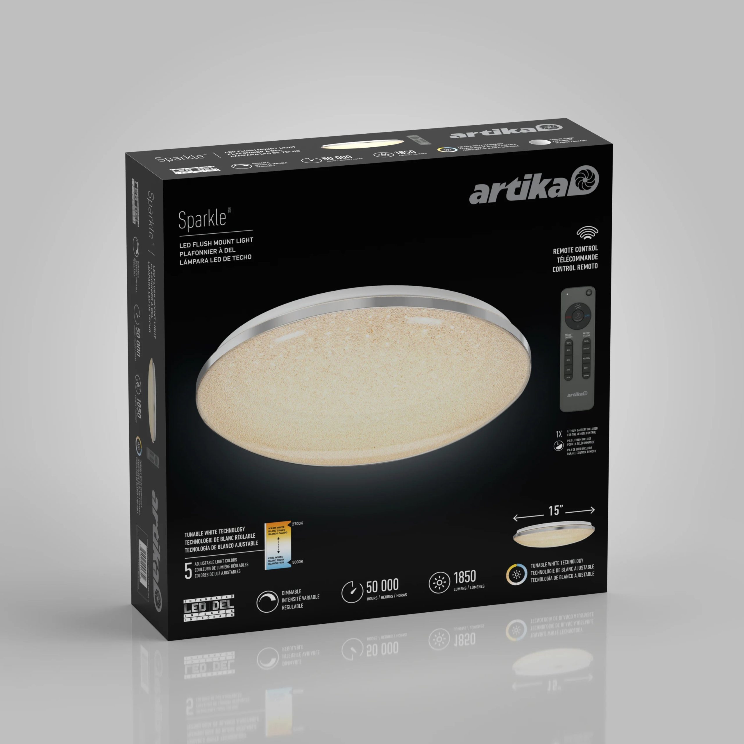 Artika Sparkle 15 in. (38 cm) Modern LED Flush Mount Ceiling Light 5 CCT - Image 6