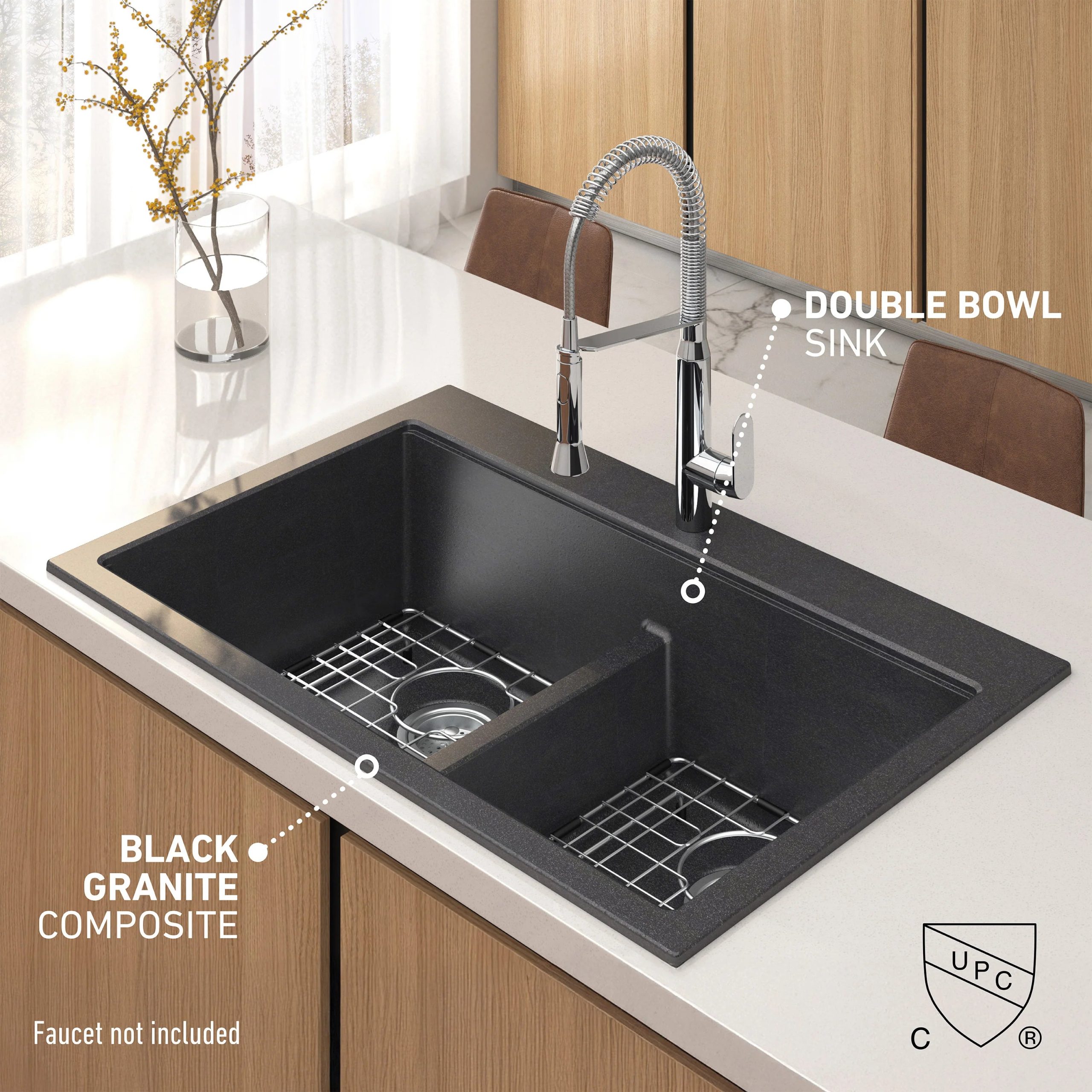 Artika Baycrest 33 in. (84 cm) Double Bowl Kitchen Sink Black - Image 10
