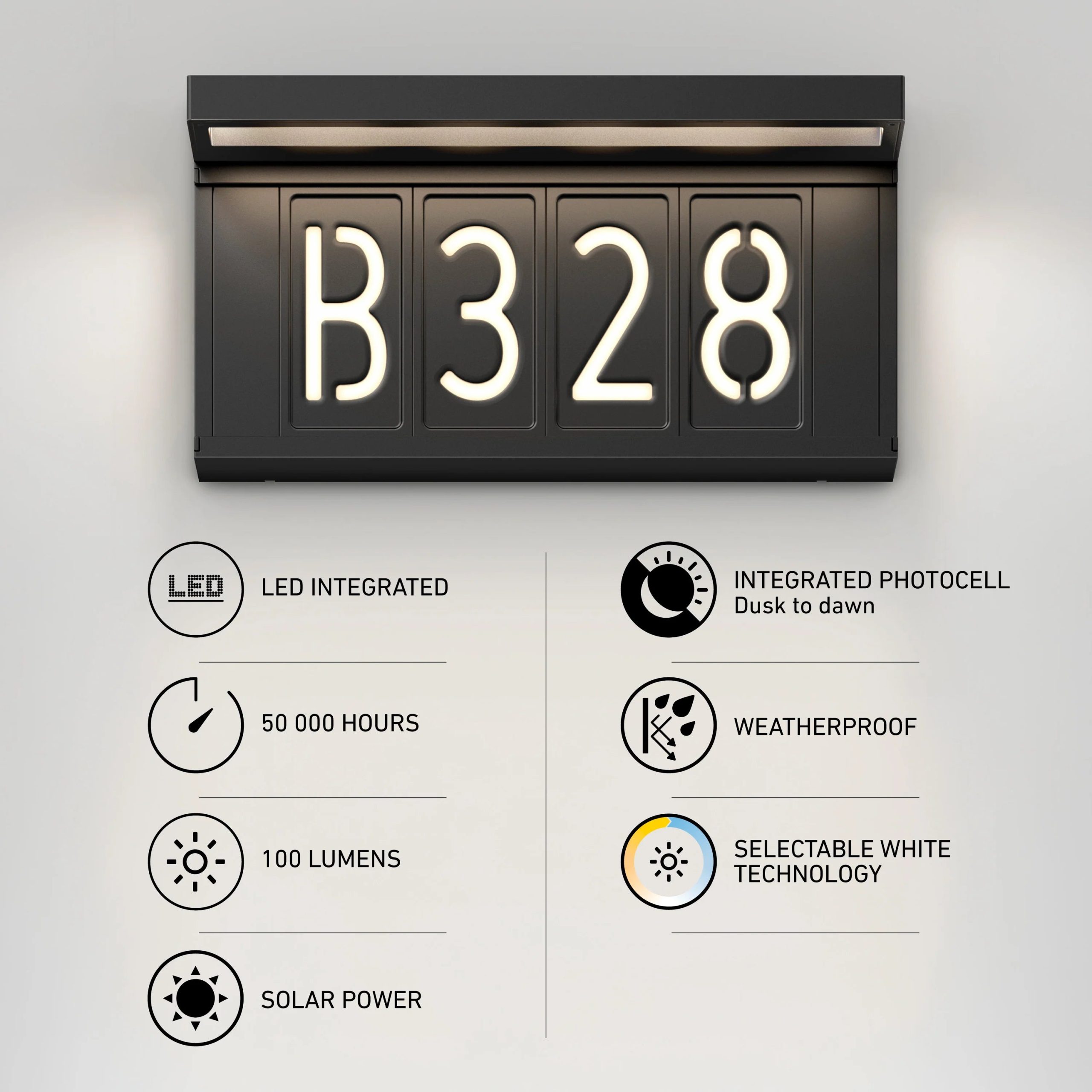 Artika Bowen solar LED outdoor address wall light 5 CCT - Image 11