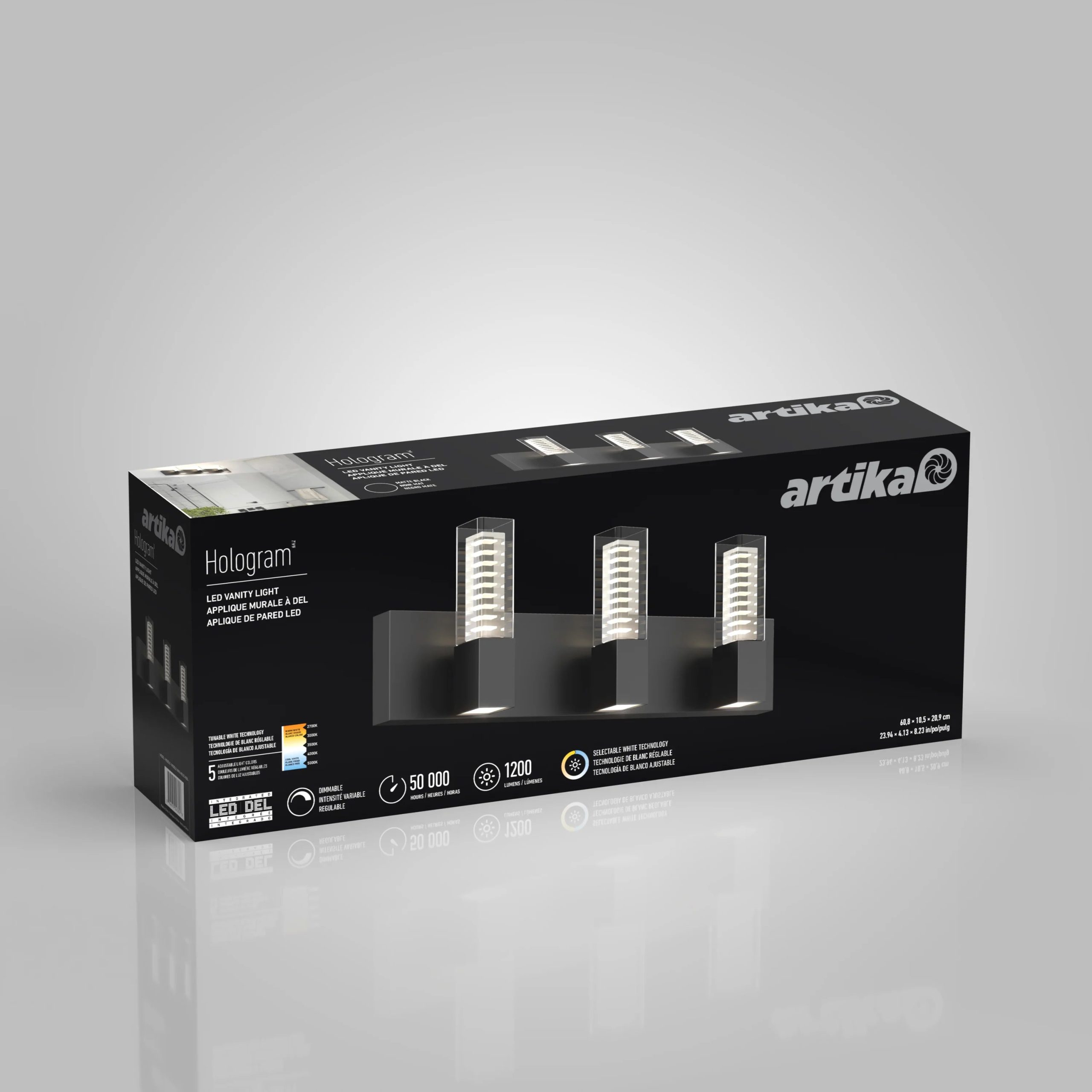 Artika Hologram 24-in (61 cm) 3-Light Modern LED 5-CCT Vanity Light for Bathroom - Image 25
