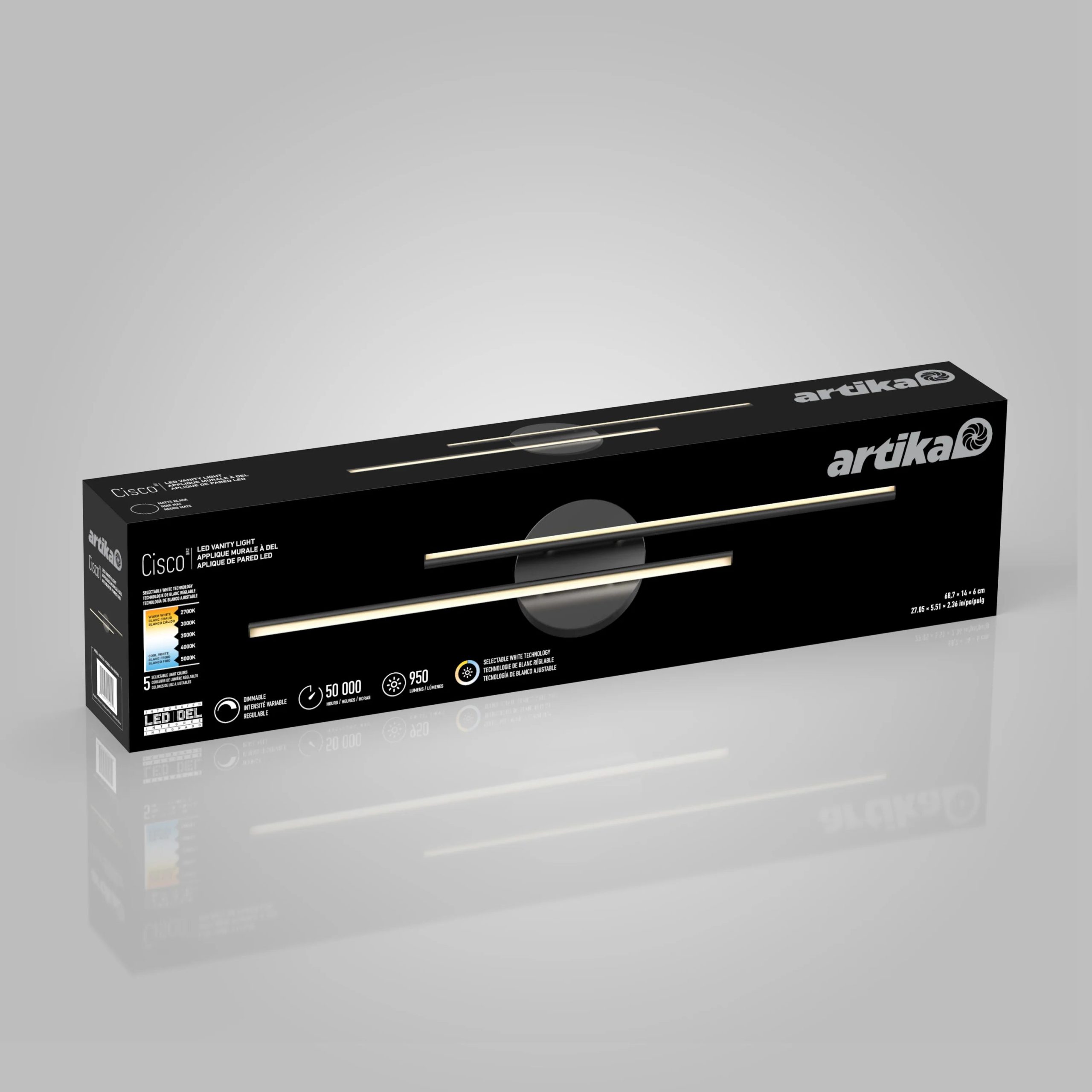 Artika Cisco 27-in (69 cm) Integrated LED 5-CCT Vanity Light Bar for Bathroom - Image 16
