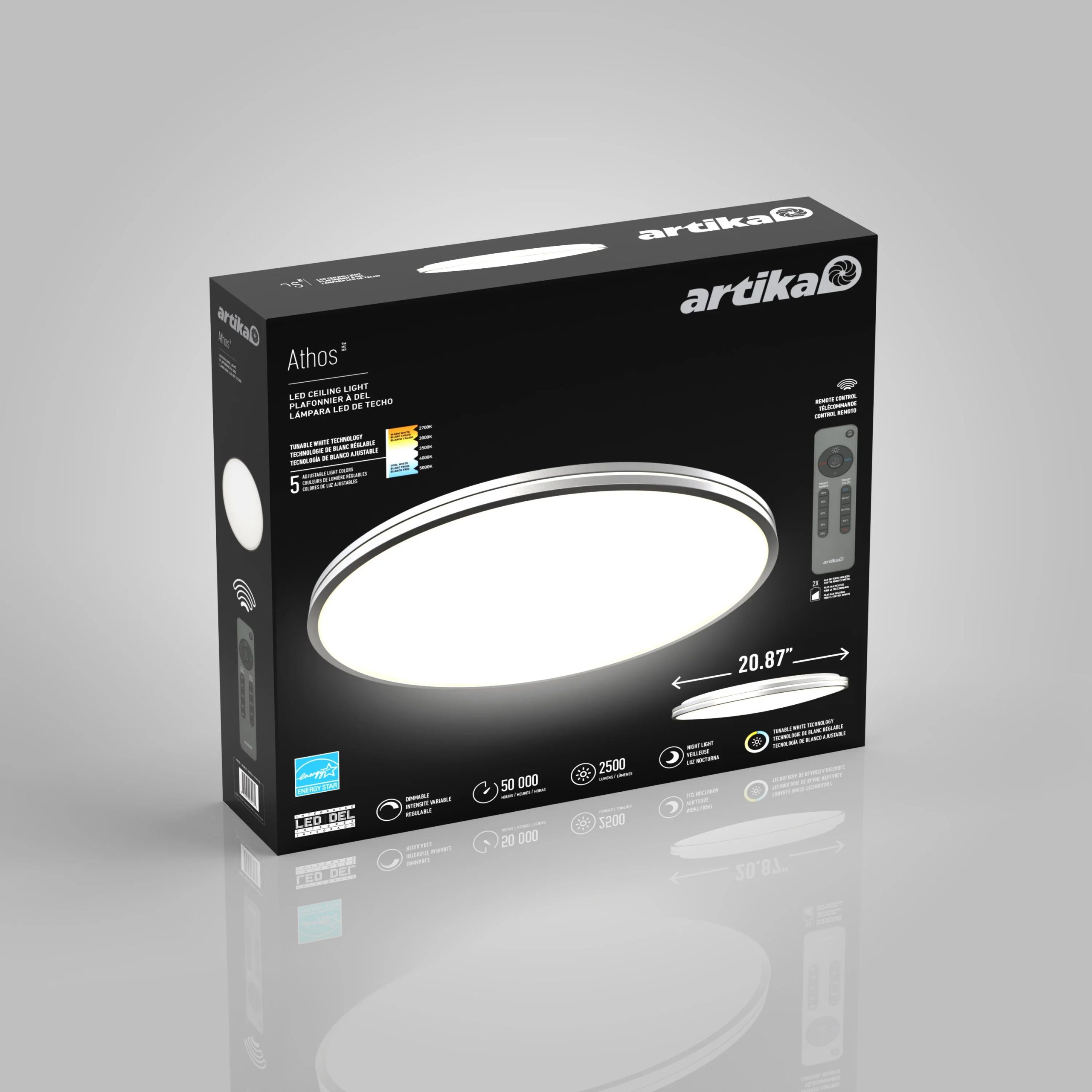 Artika Athos 21 in. (53 cm) Modern LED Flush Mount Ceiling Light - with remote - Image 22