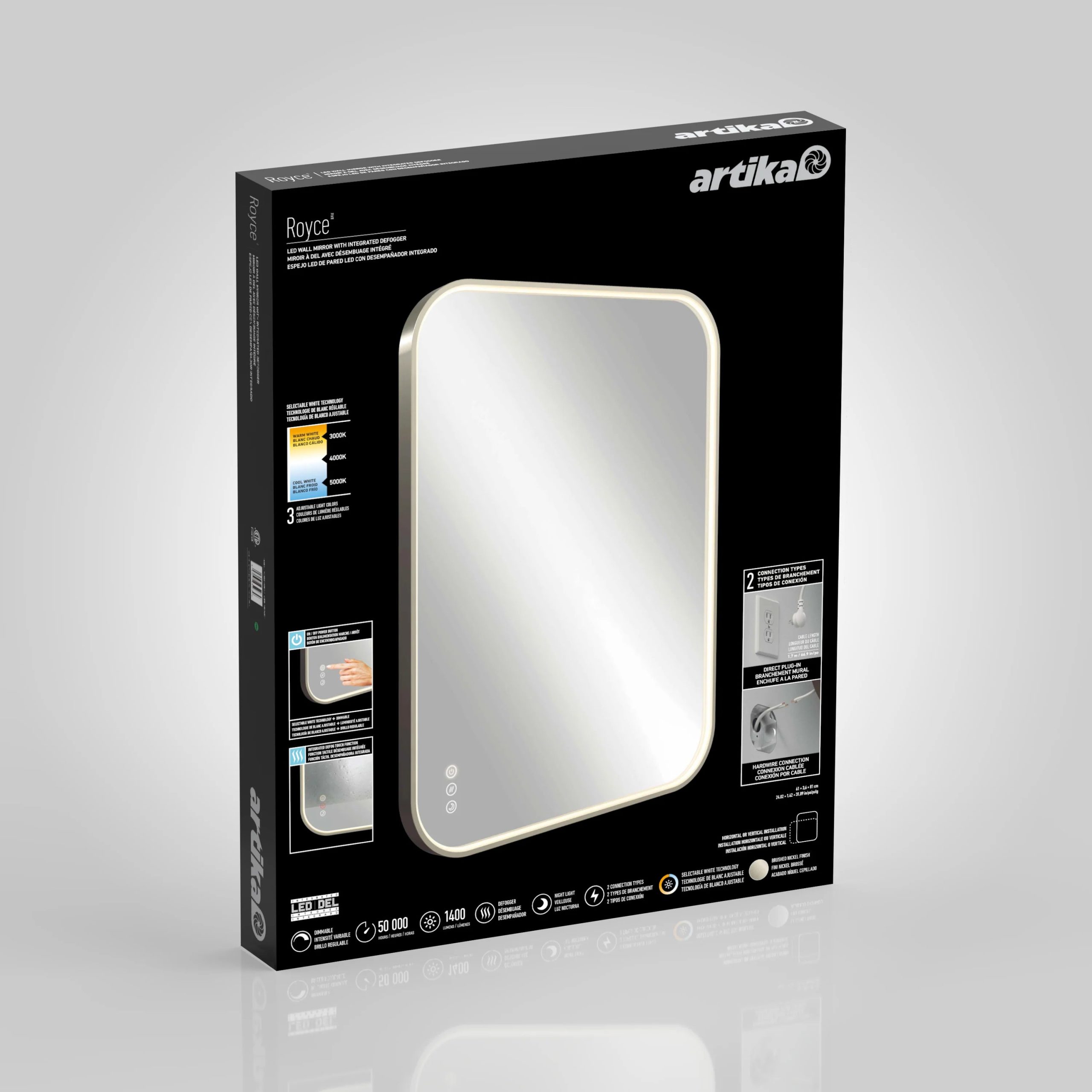Artika Royce 24 in. x 32 in. (61 x 81 cm) Dimmable Anti-Fog LED Mirror - Image 80