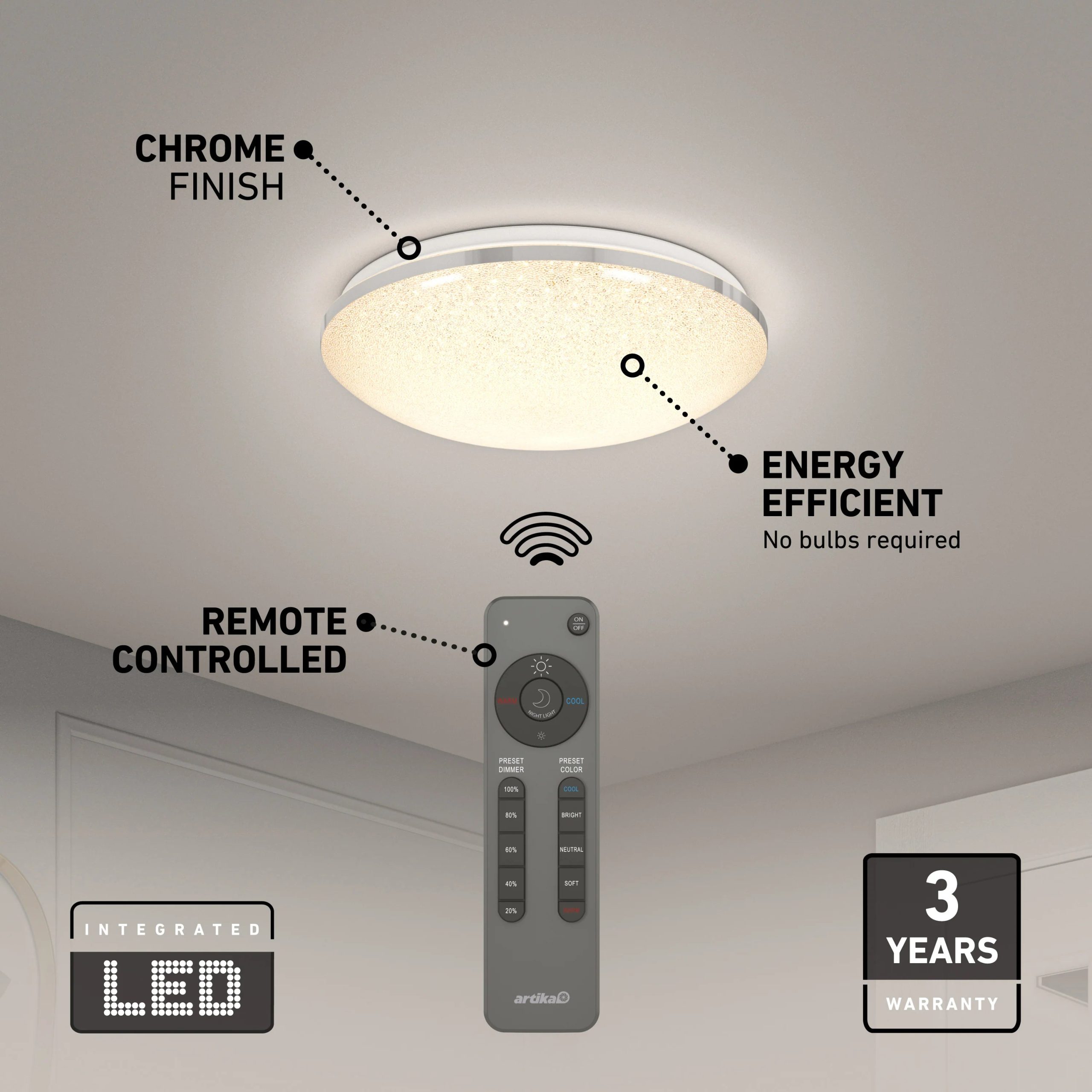 Artika Sparkle 15 in. (38 cm) Modern LED Flush Mount Ceiling Light 5 CCT - Image 15