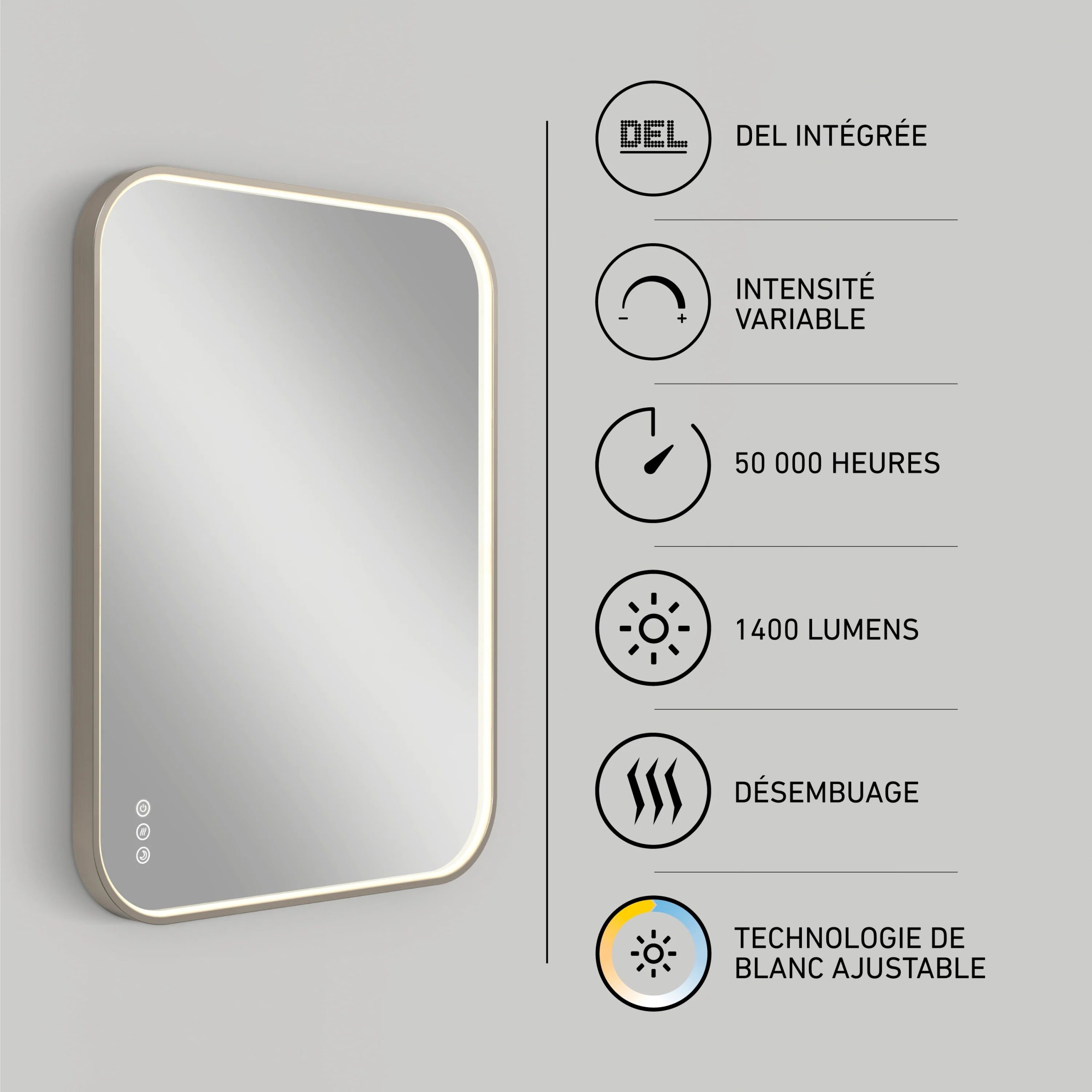 Artika Royce 24 in. x 32 in. (61 x 81 cm) Dimmable Anti-Fog LED Mirror - Image 76