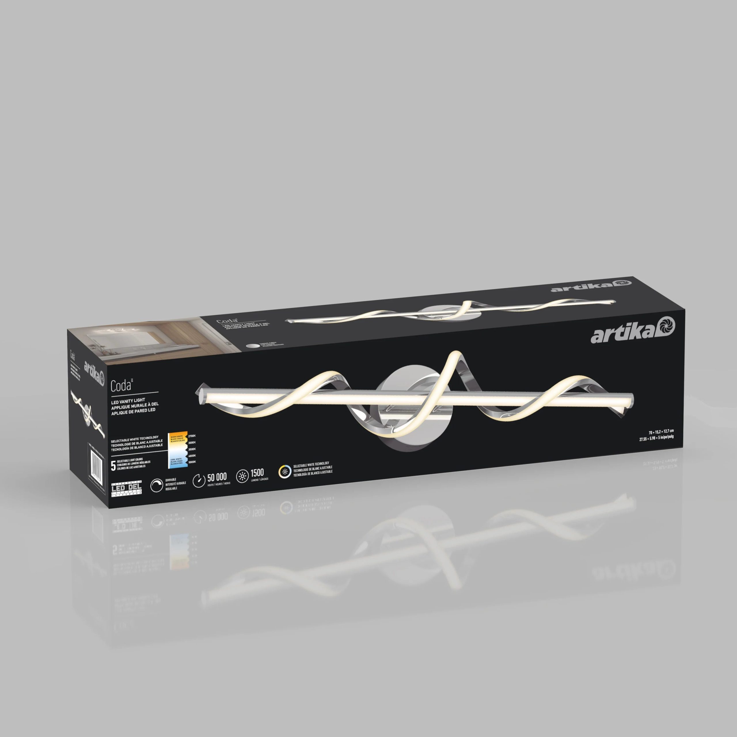 Artika Coda 27-in (69 cm) Integrated LED 5-CCT Vanity Light Bar for Bathroom - Image 7
