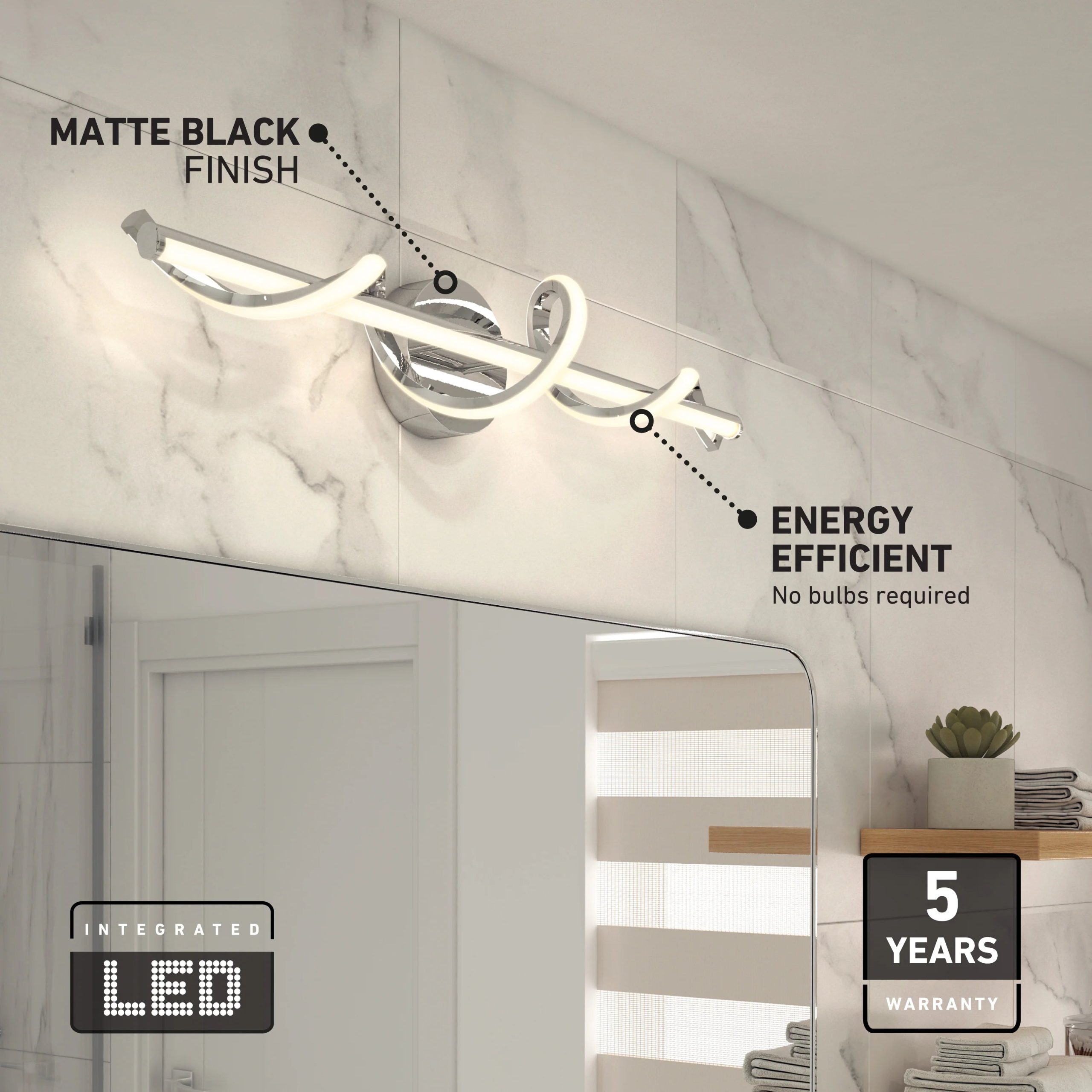 Artika Coda 27-in (69 cm) Integrated LED 5-CCT Vanity Light Bar for Bathroom - Image 4