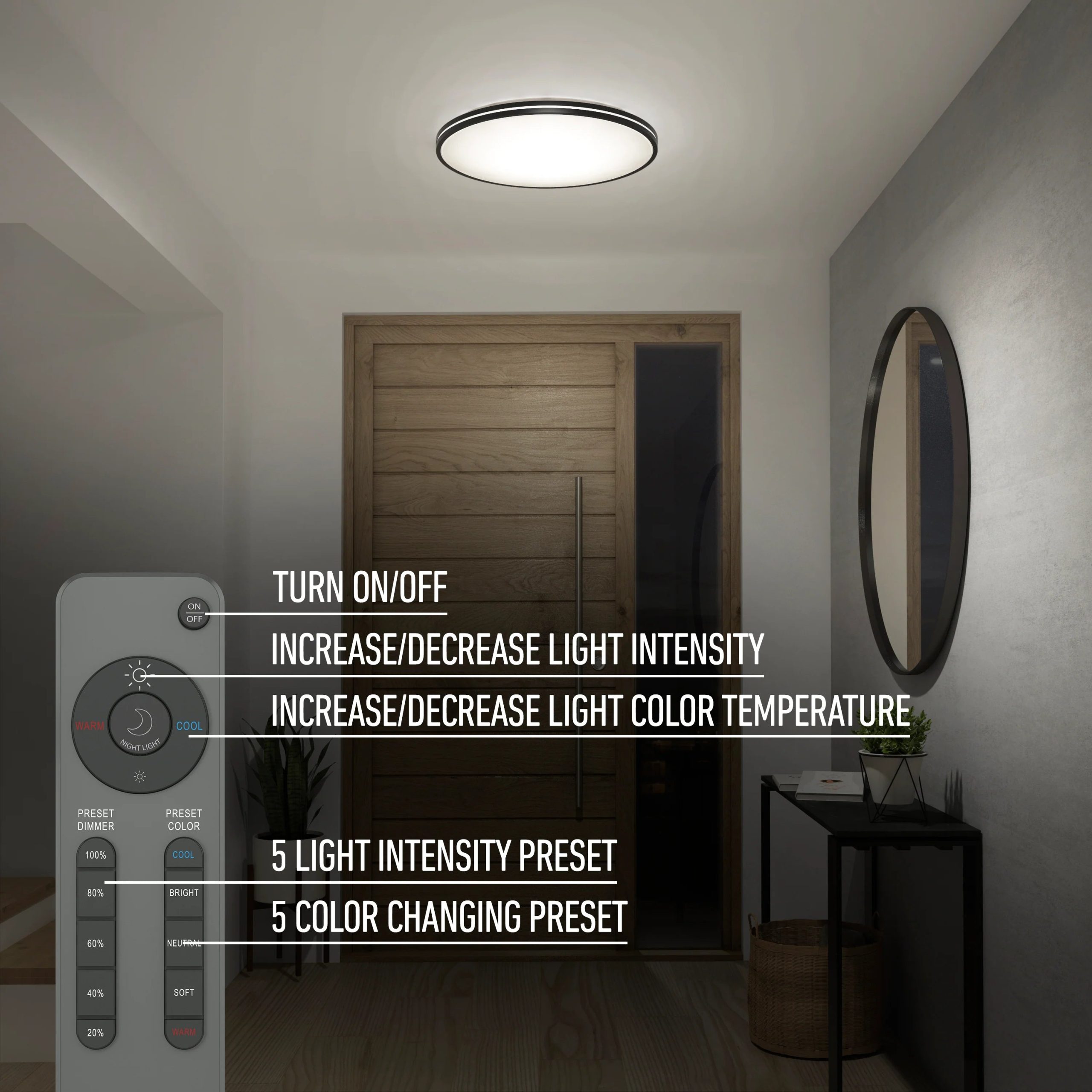 Artika Athos 21 in. (53 cm) Modern LED Flush Mount Ceiling Light - with remote - Image 9