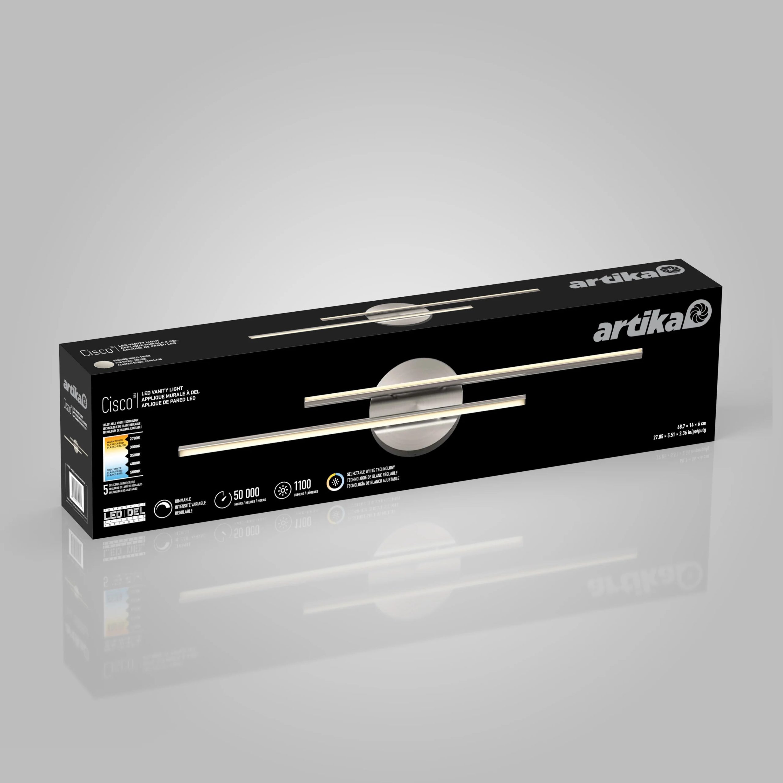 Artika Cisco 27-in (69 cm) Integrated LED 5-CCT Vanity Light Bar for Bathroom - Image 32