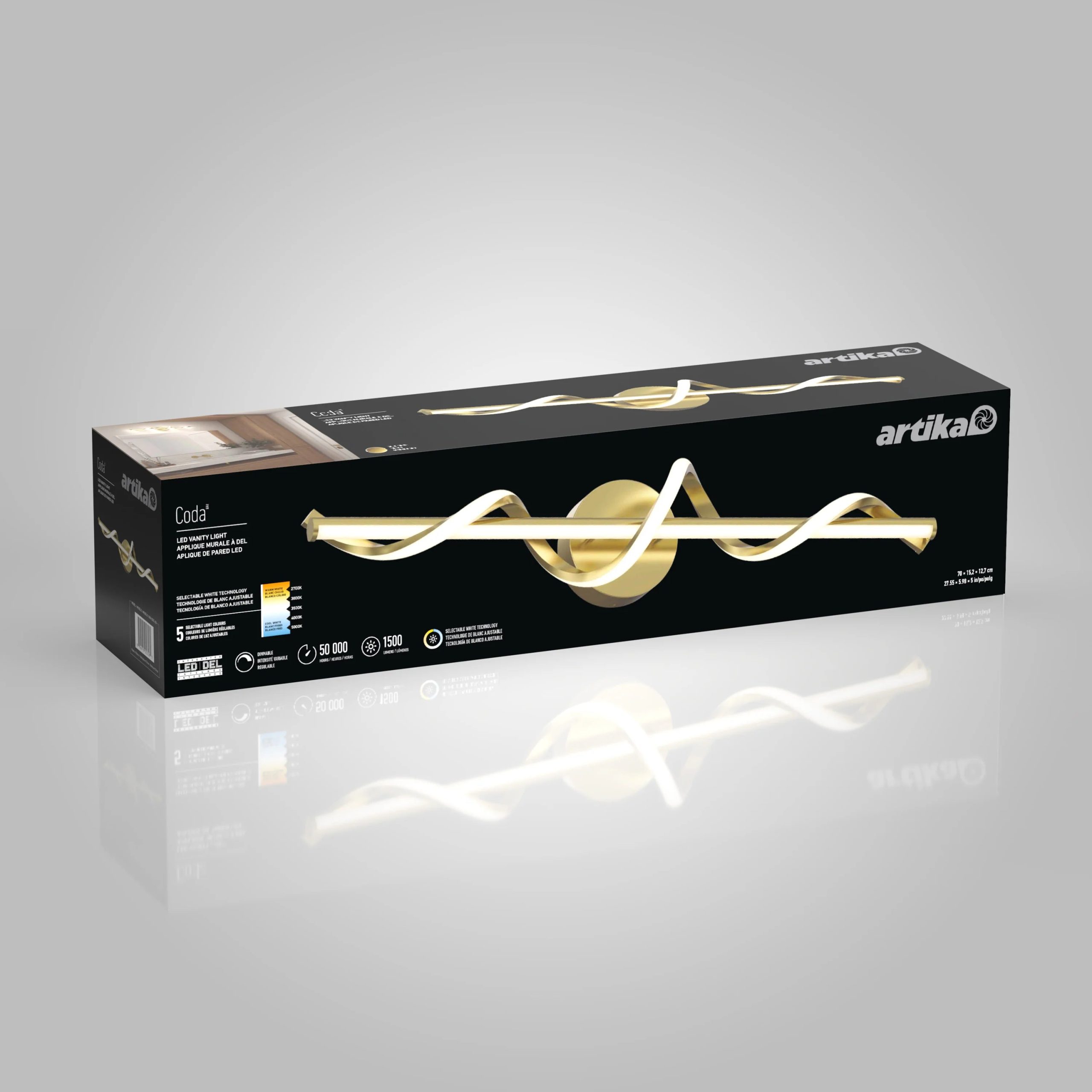 Artika Coda 27-in (69 cm) Integrated LED 5-CCT Vanity Light Bar for Bathroom - Image 21