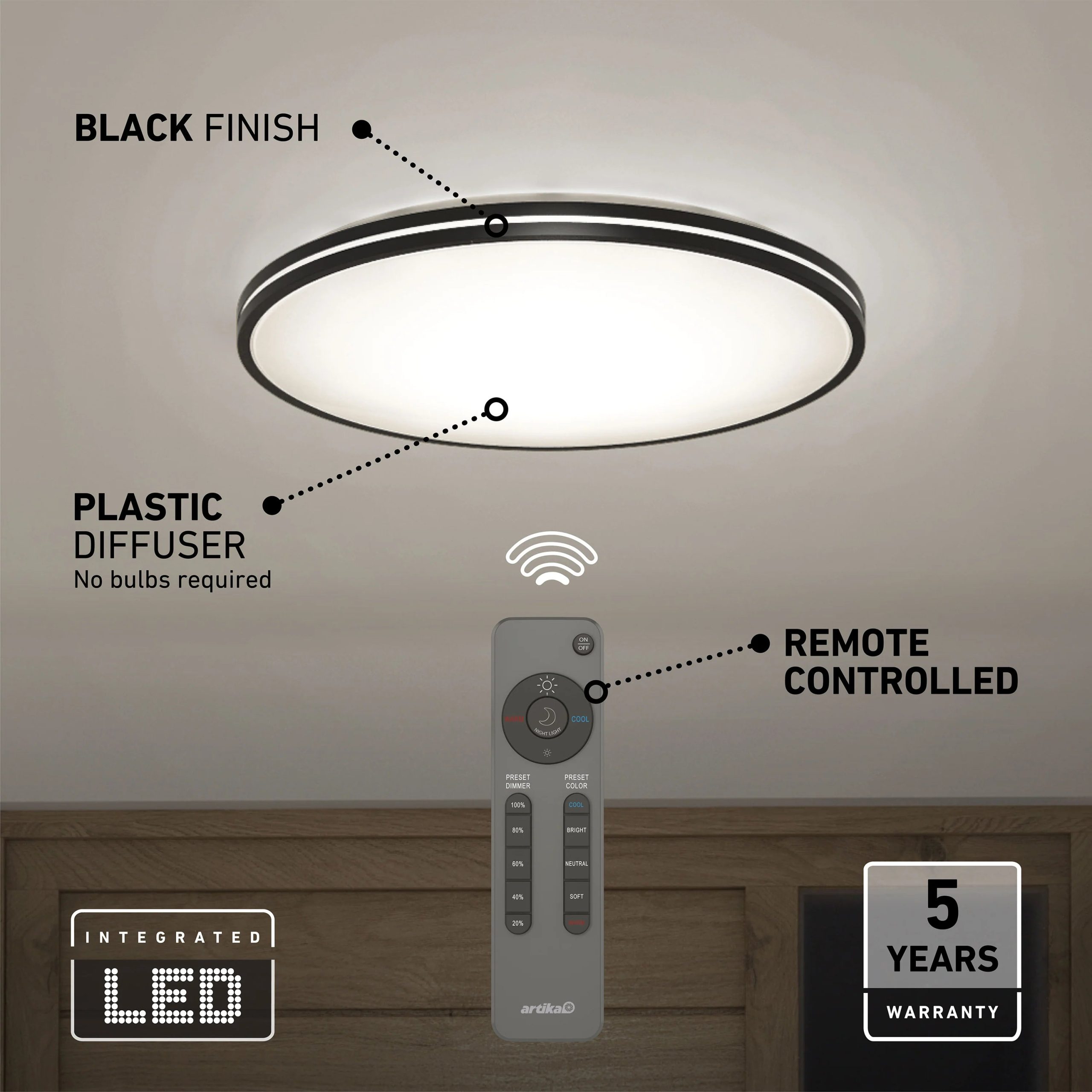 Artika Athos 21 in. (53 cm) Modern LED Flush Mount Ceiling Light - with remote - Image 10