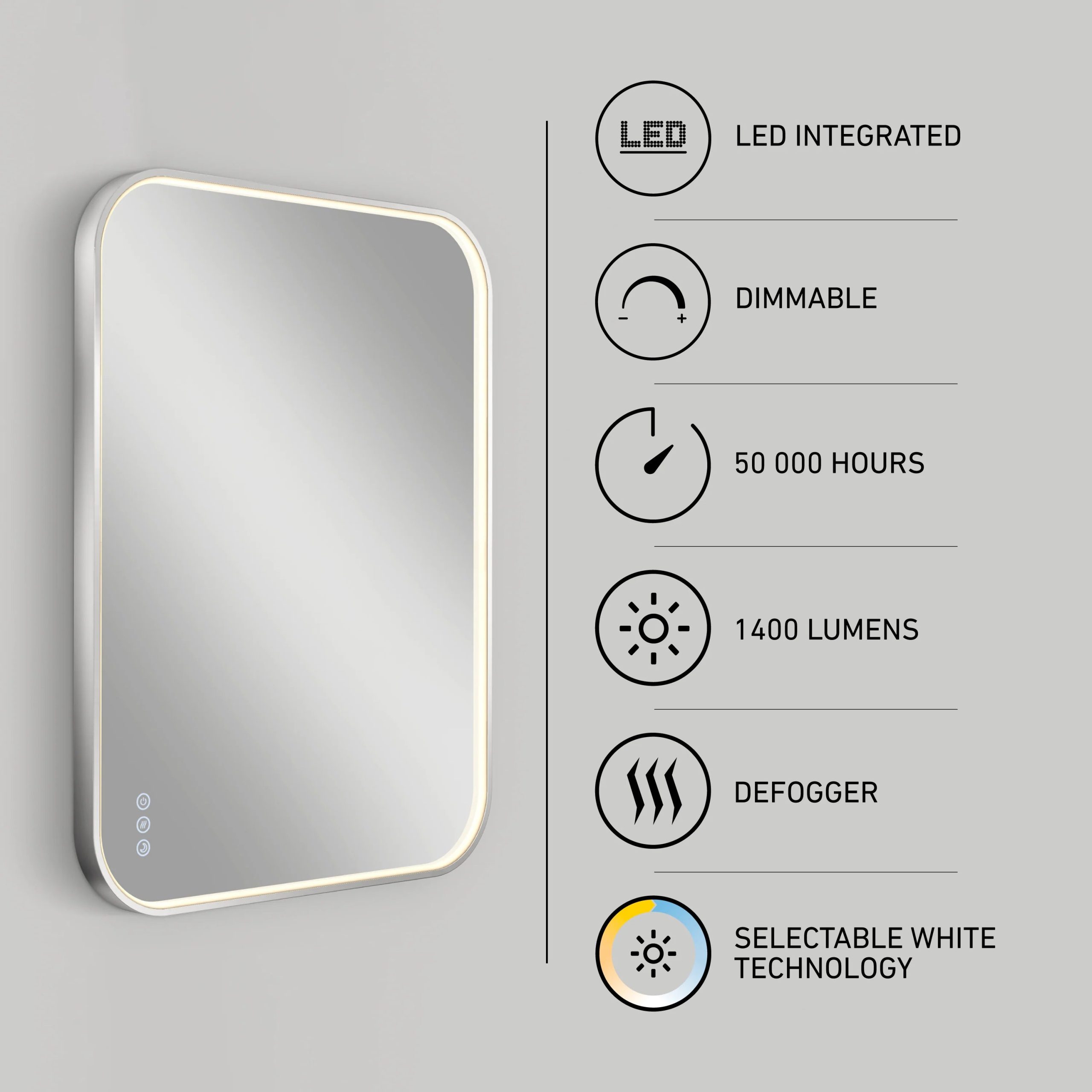 Artika Royce 24 in. x 32 in. (61 x 81 cm) Dimmable Anti-Fog LED Mirror - Image 54