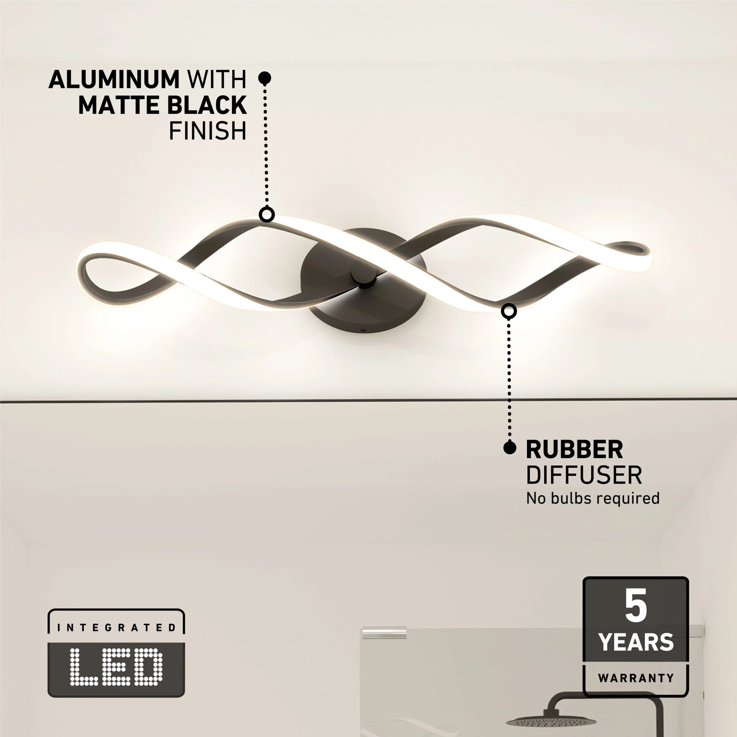 Artika Swirl 27-in (68 cm) 3-Light Modern LED Vanity Light for Bathroom - Image 17