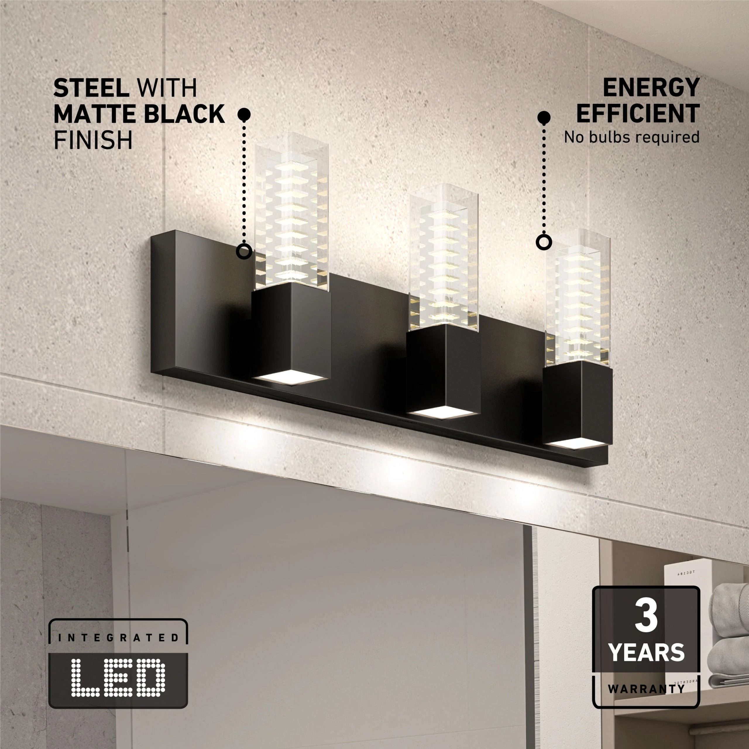 Artika Hologram 24-in (61 cm) 3-Light Modern LED 5-CCT Vanity Light for Bathroom - Image 22