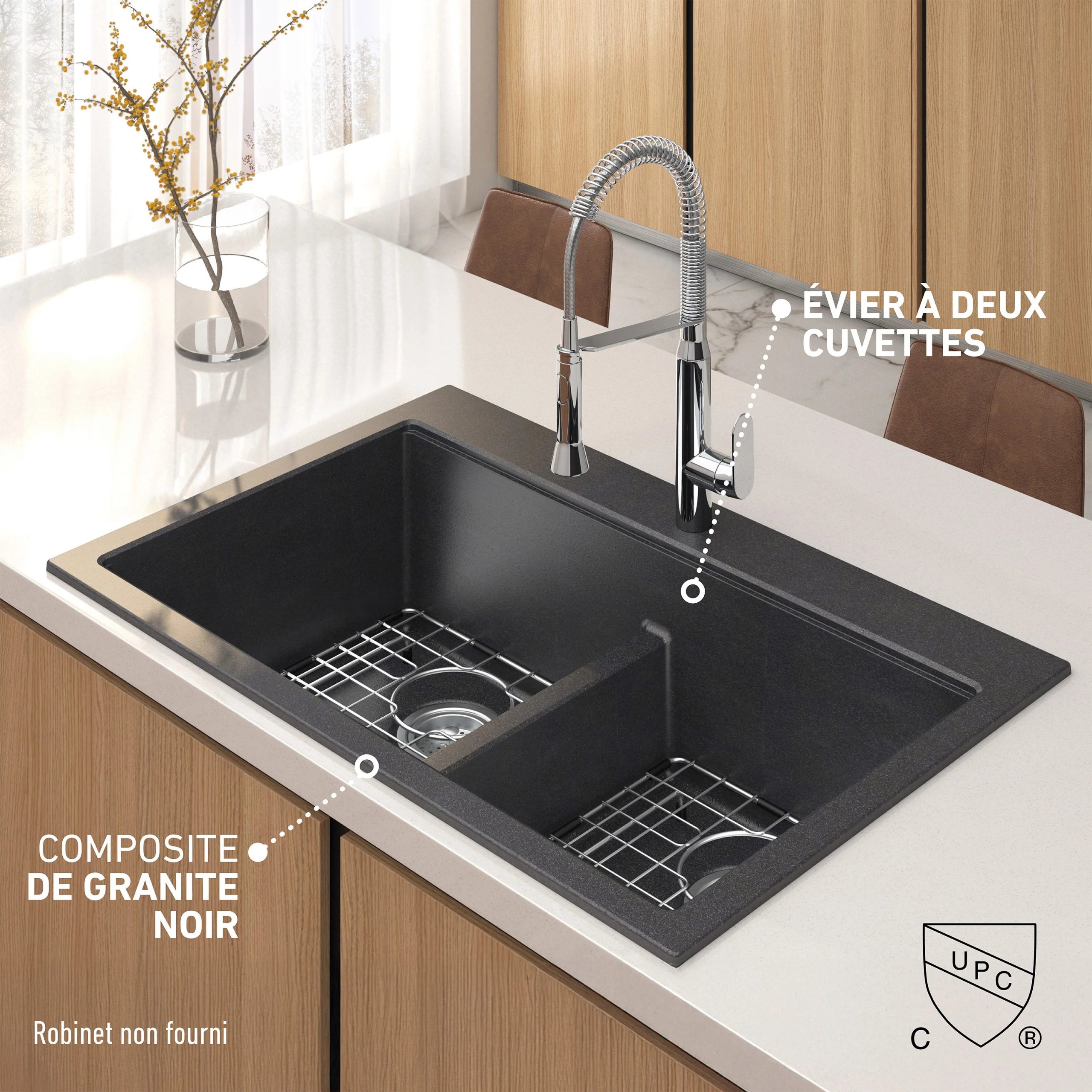 Artika Baycrest 33 in. (84 cm) Double Bowl Kitchen Sink Black - Image 12