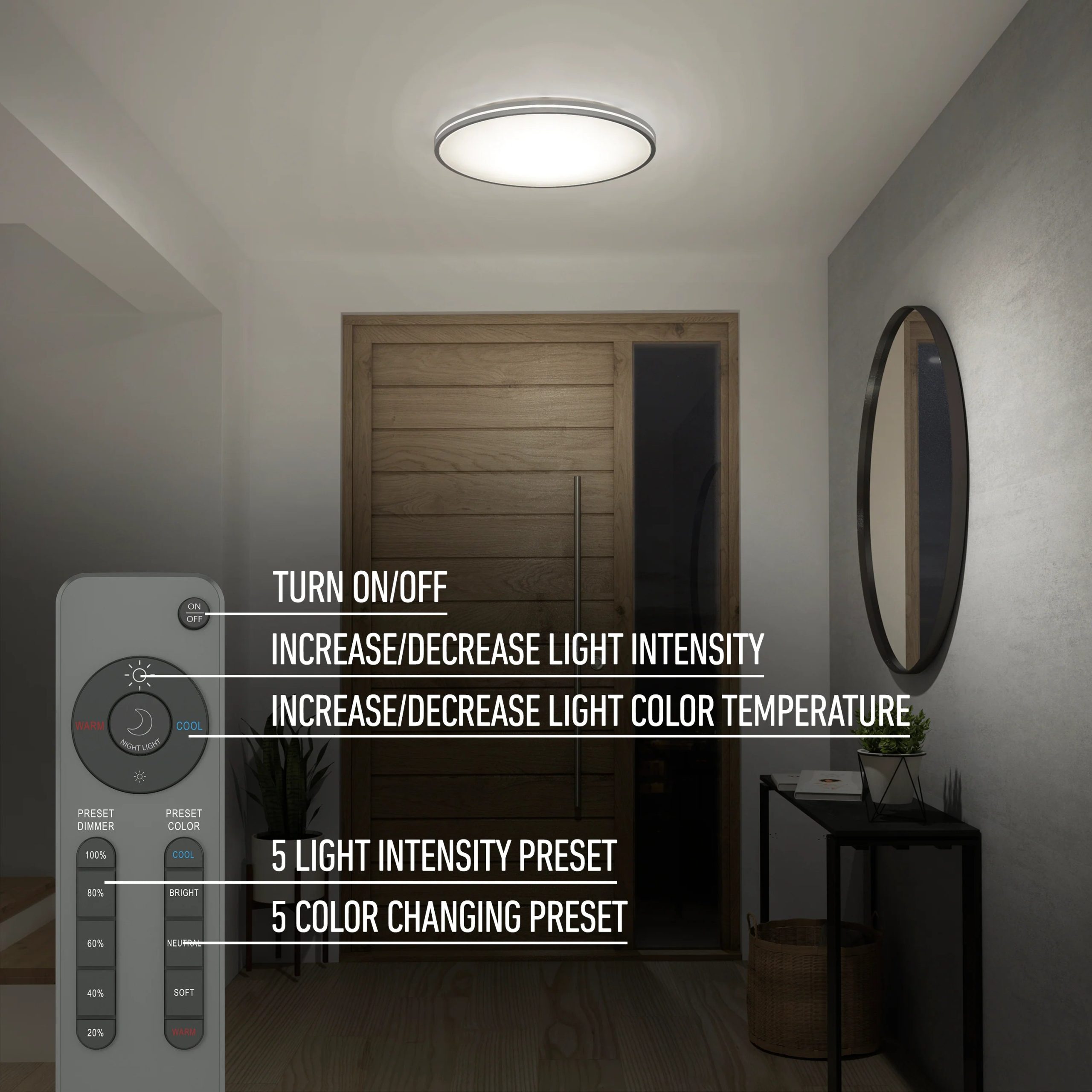 Artika Athos 21 in. (53 cm) Modern LED Flush Mount Ceiling Light - with remote - Image 21