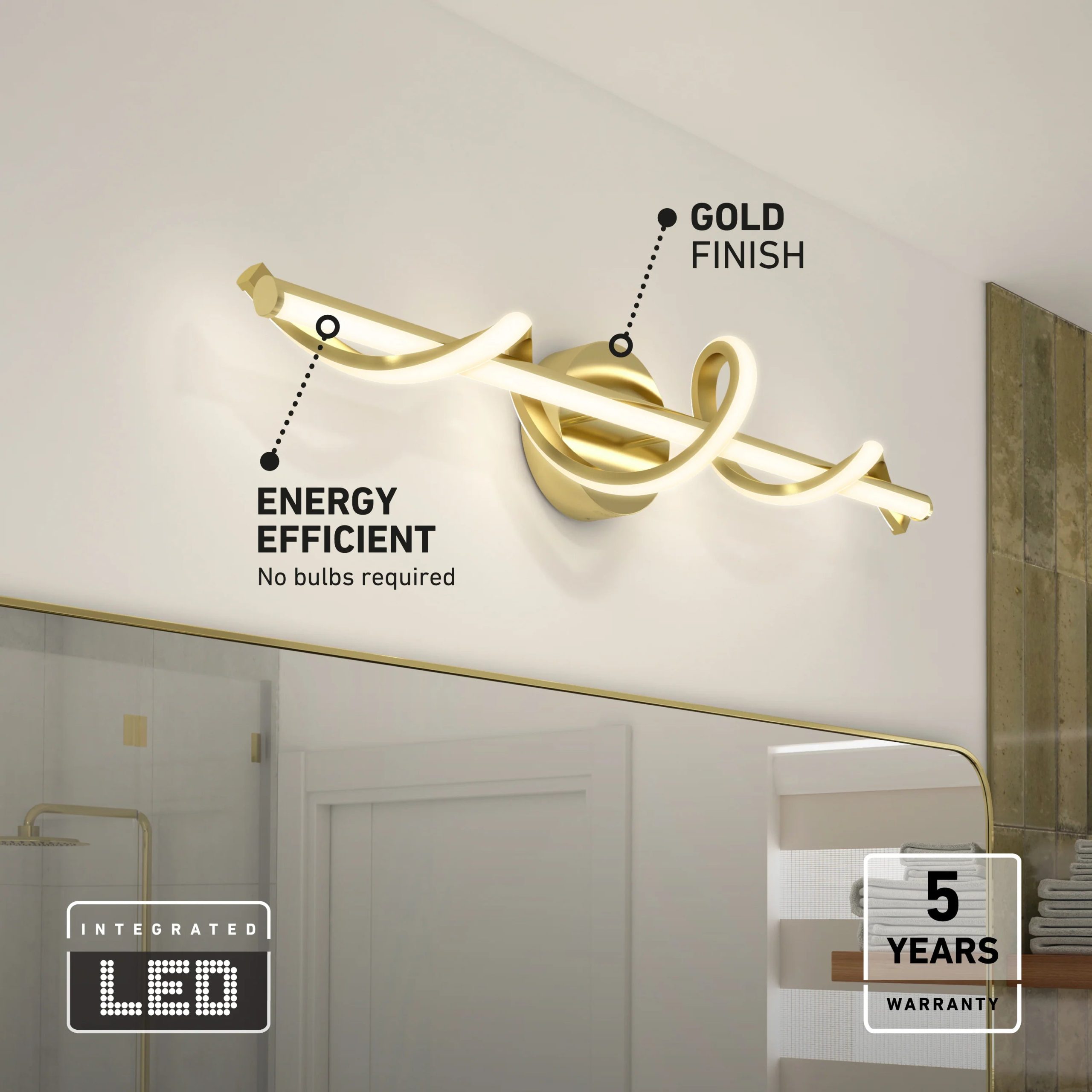 Artika Coda 27-in (69 cm) Integrated LED 5-CCT Vanity Light Bar for Bathroom - Image 19