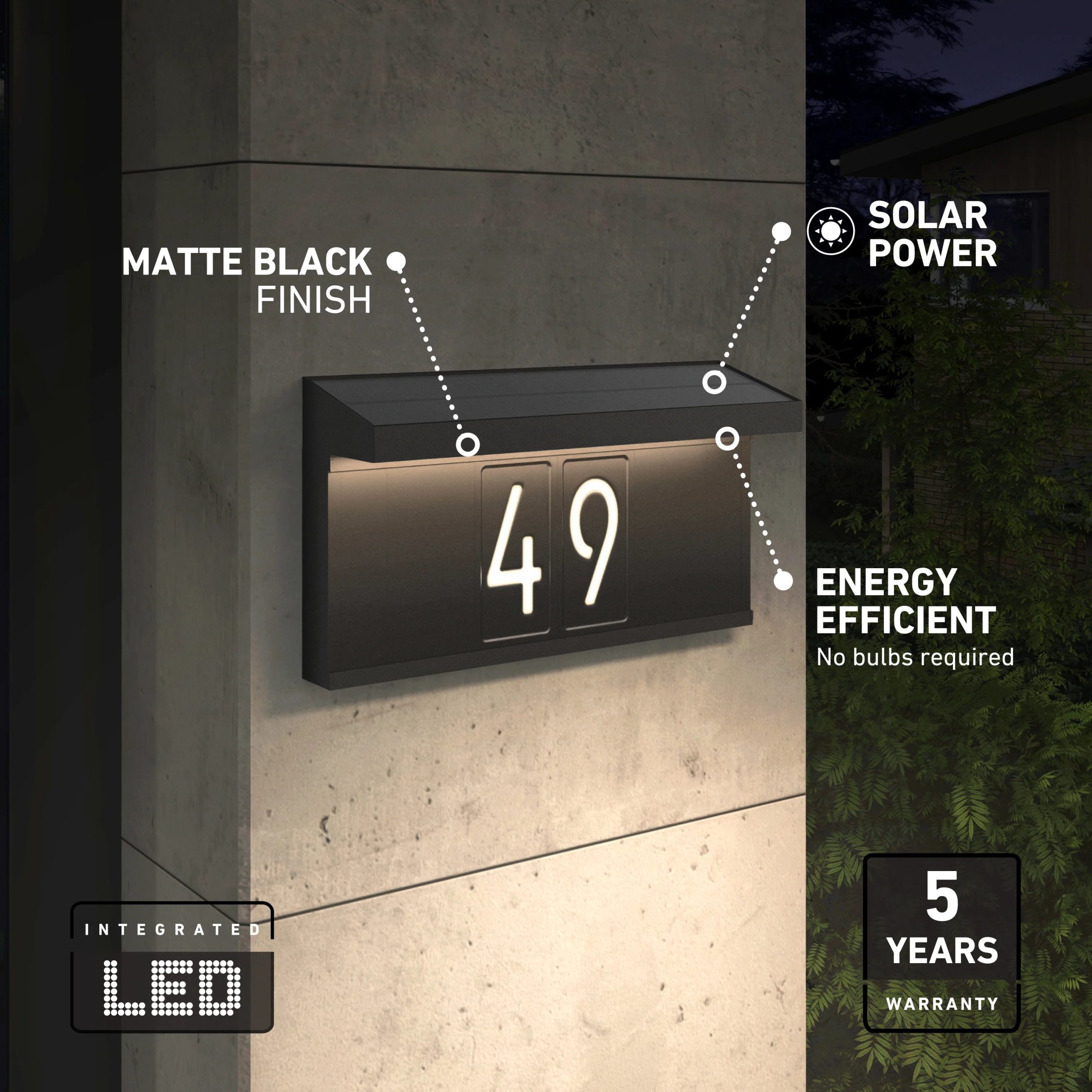 Artika Bowen solar LED outdoor address wall light 5 CCT - Image 12