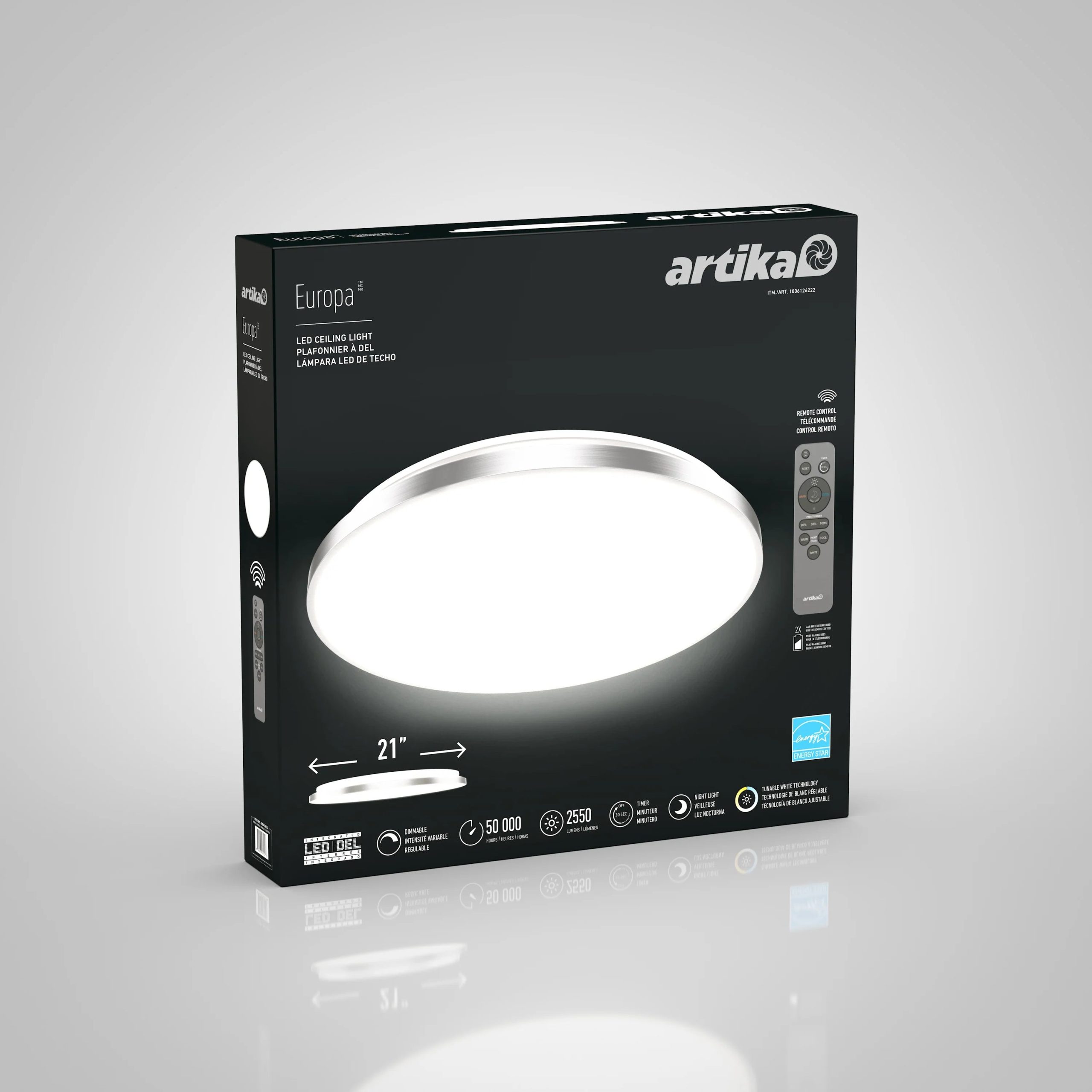 Artika Europa 21 in. (54 cm) Modern LED Flush Mount Ceiling Light - with remote - Image 29
